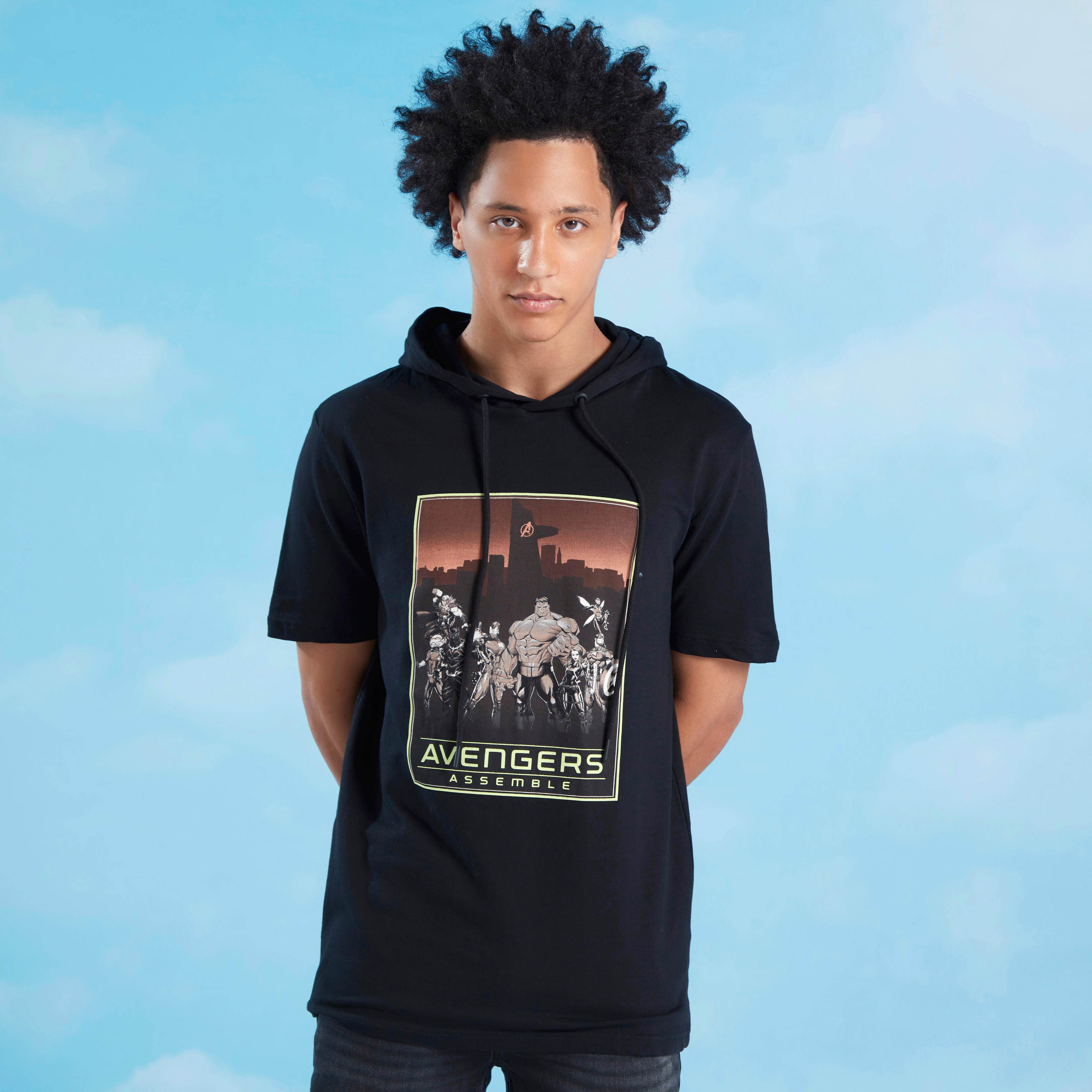 Slim Fit Avengers Print T-shirt with Short Sleeves and Hood-men-clothing-tshirtsandpolos-tshirts-image-2