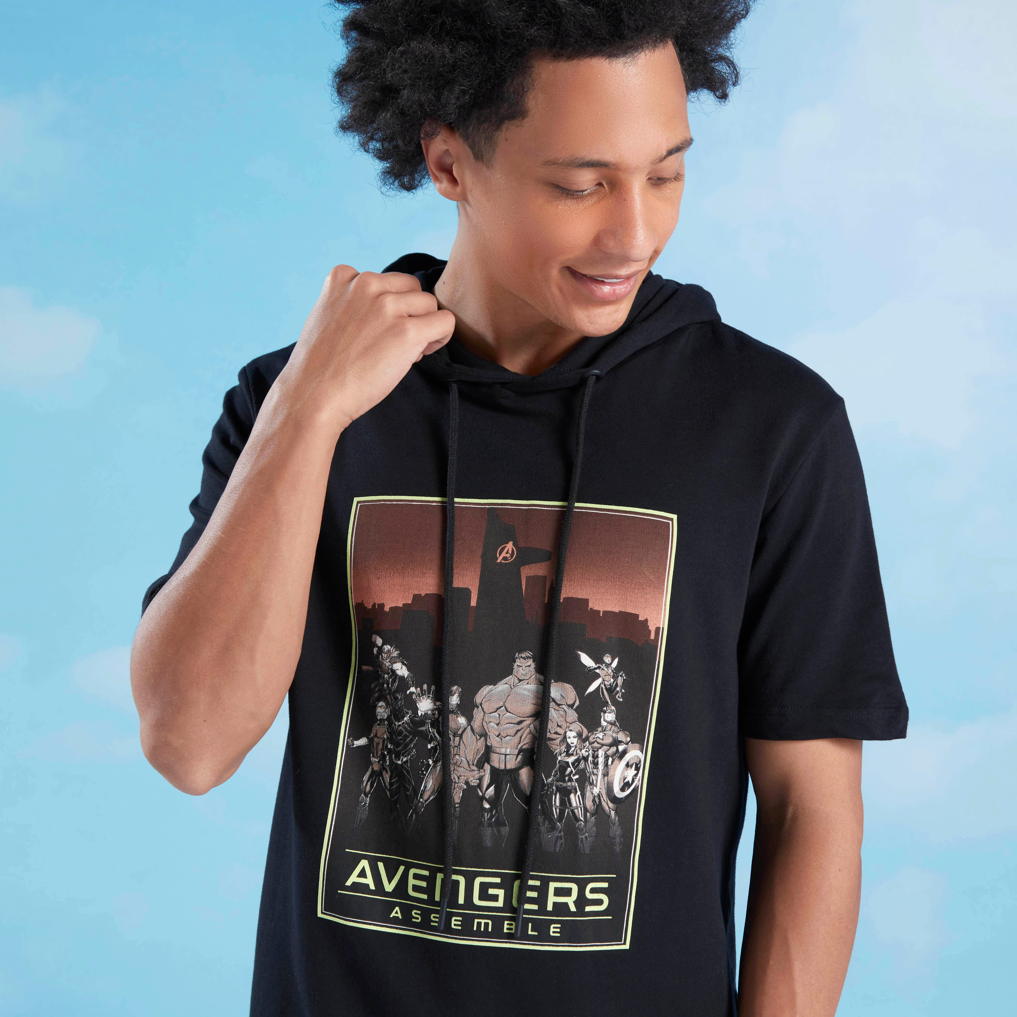 Slim Fit Avengers Print T-shirt with Short Sleeves and Hood-men-clothing-tshirtsandpolos-tshirts-image-4