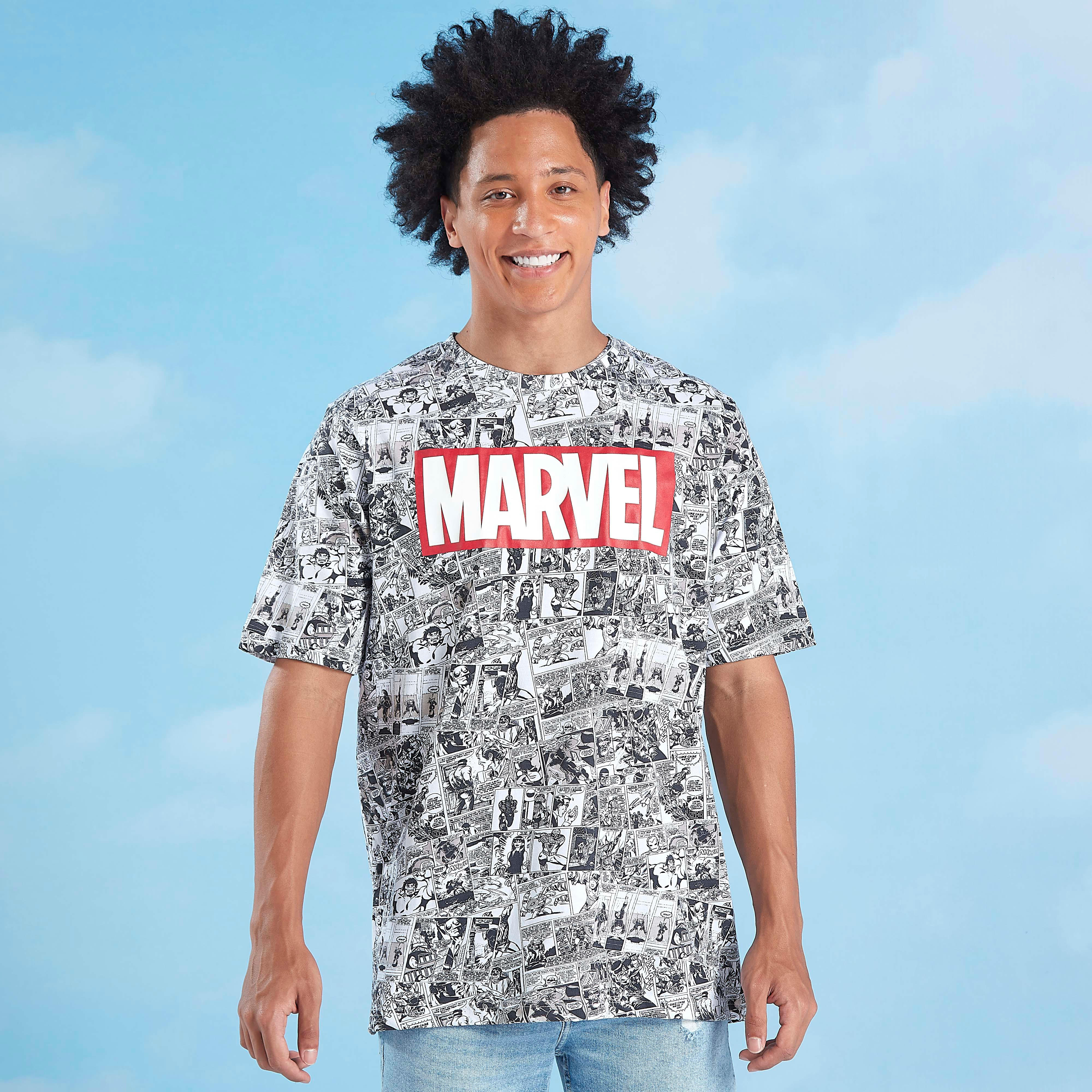 تيشيرت سليم بياقة ضيقة وأكمام قصيرة وطبعات مارفل-men-clothing-tshirtsandpolos-tshirts-image-2