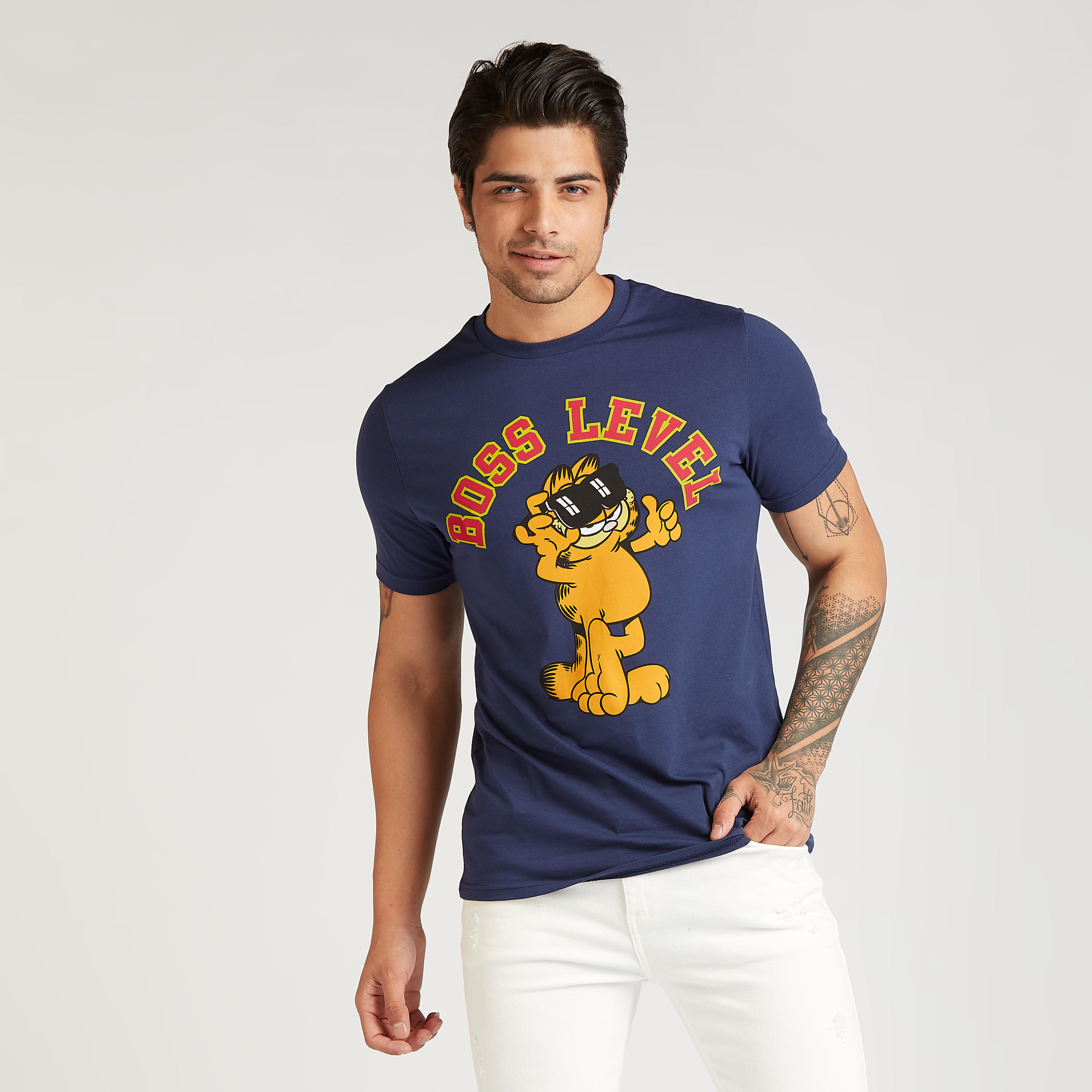 Slim Fit Garfield Print T-shirt with Crew Neck and Short Sleeves-men-clothing-tshirtsandpolos-tshirts-image-1