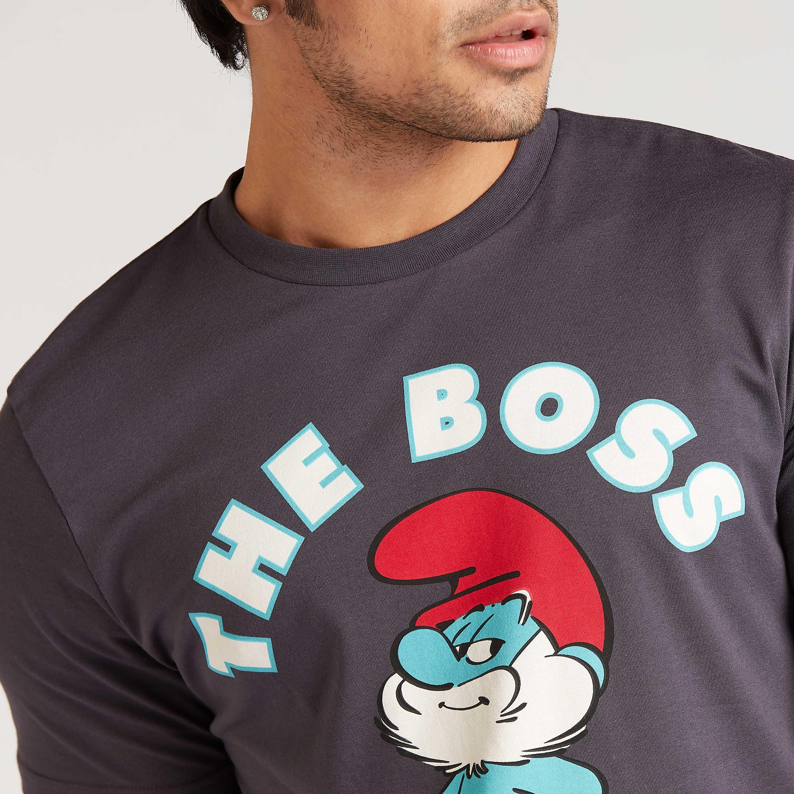 تيشيرت سليم فيت بياقة ضيقة وأكمام قصيرة وطبعات السنافر-men-clothing-tshirtsandpolos-tshirts-image-3