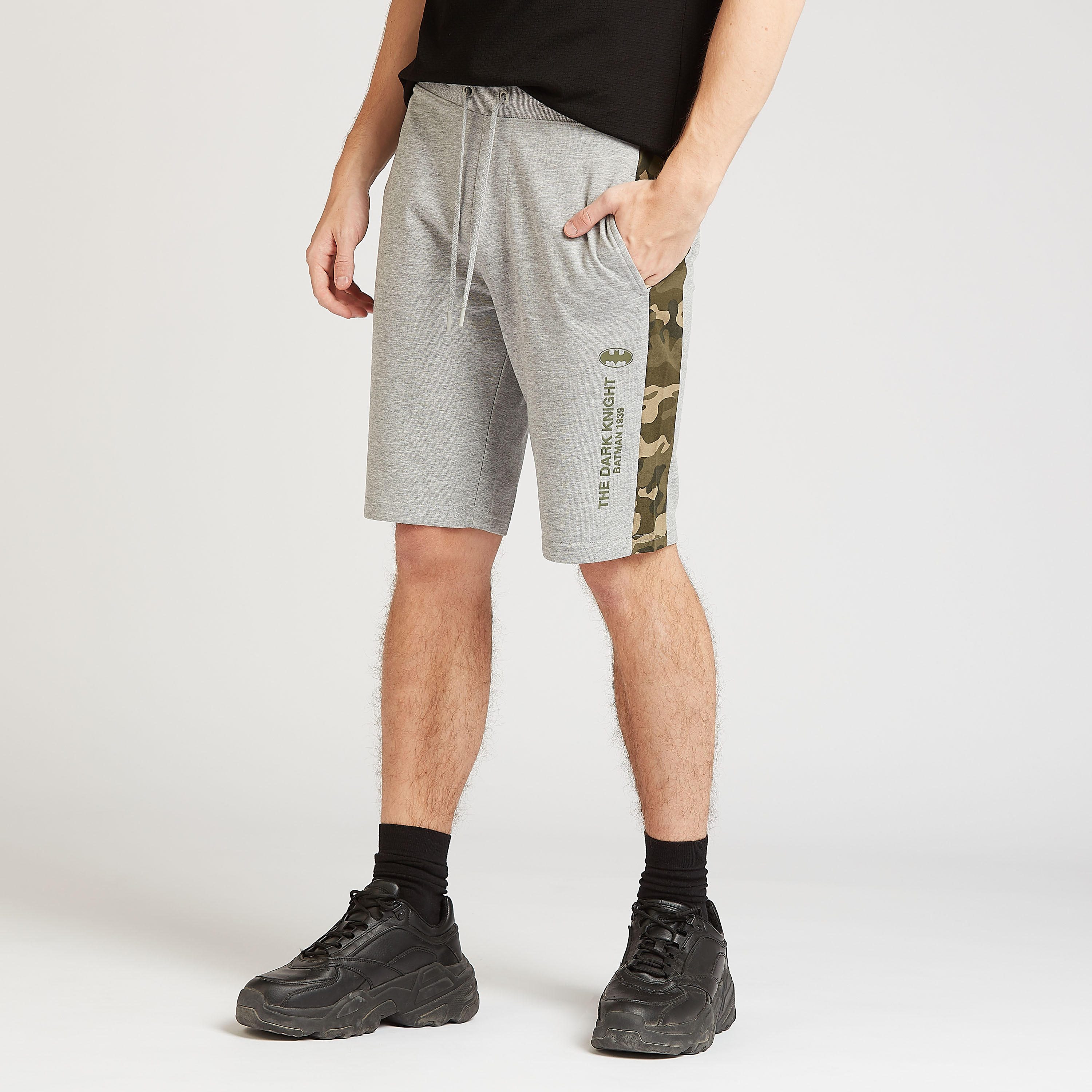 Sustainable Batman Textured Shorts with Pocket Detail and Drawstring-men-clothing-bottoms-shorts-image-1