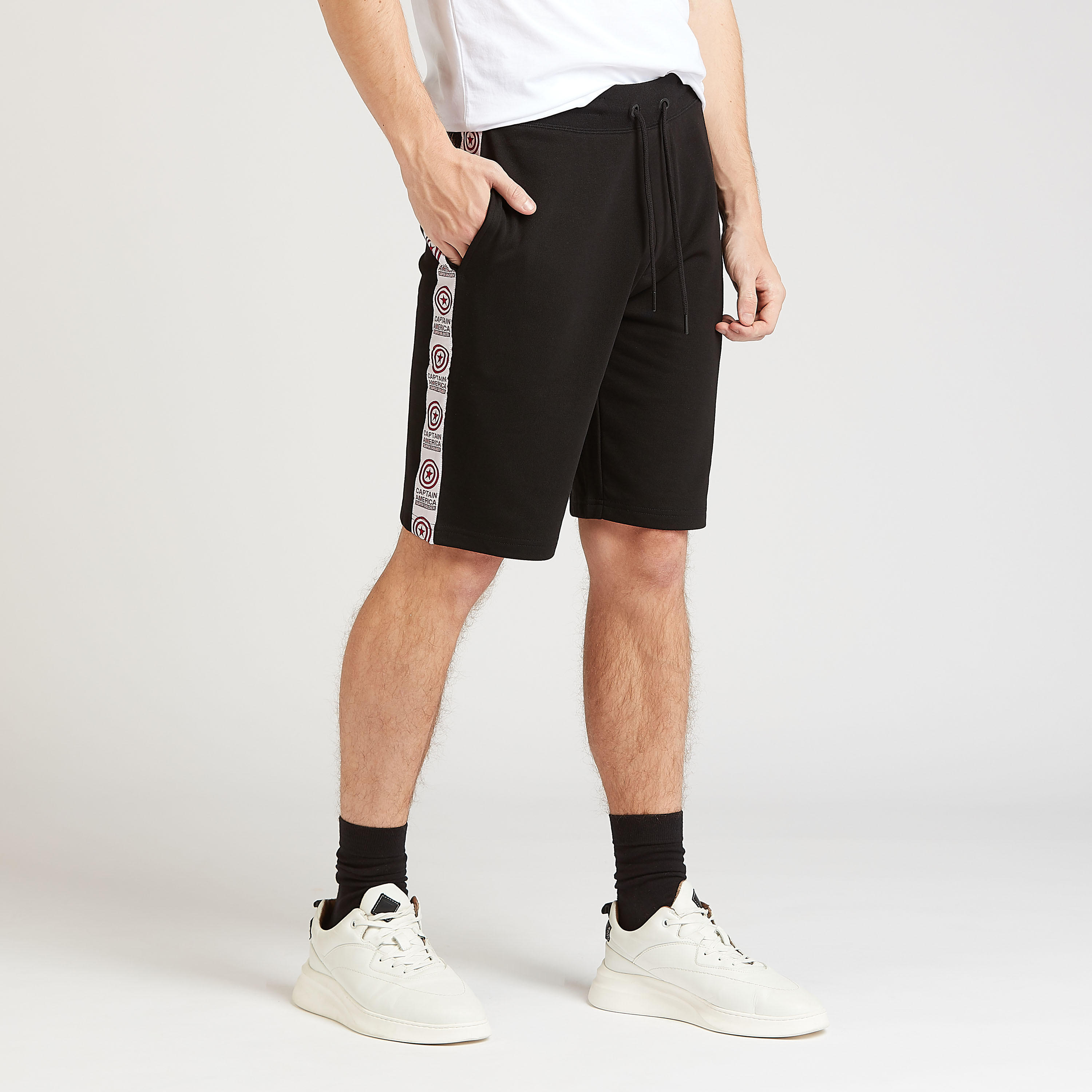 Captain America Textured Shorts with Pocket Detai and Drawstring-men-clothing-bottoms-shorts-image-1