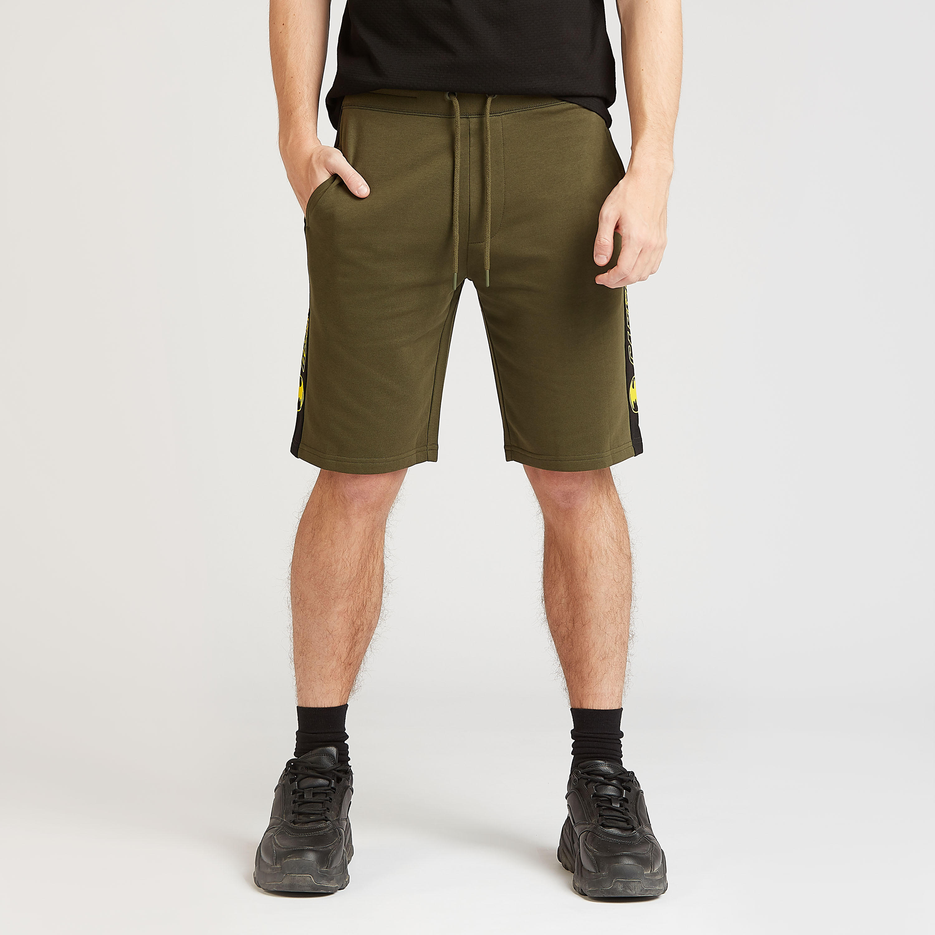Batman Textured Shorts with Tape Detail and Drawstring-men-clothing-bottoms-shorts-image-1