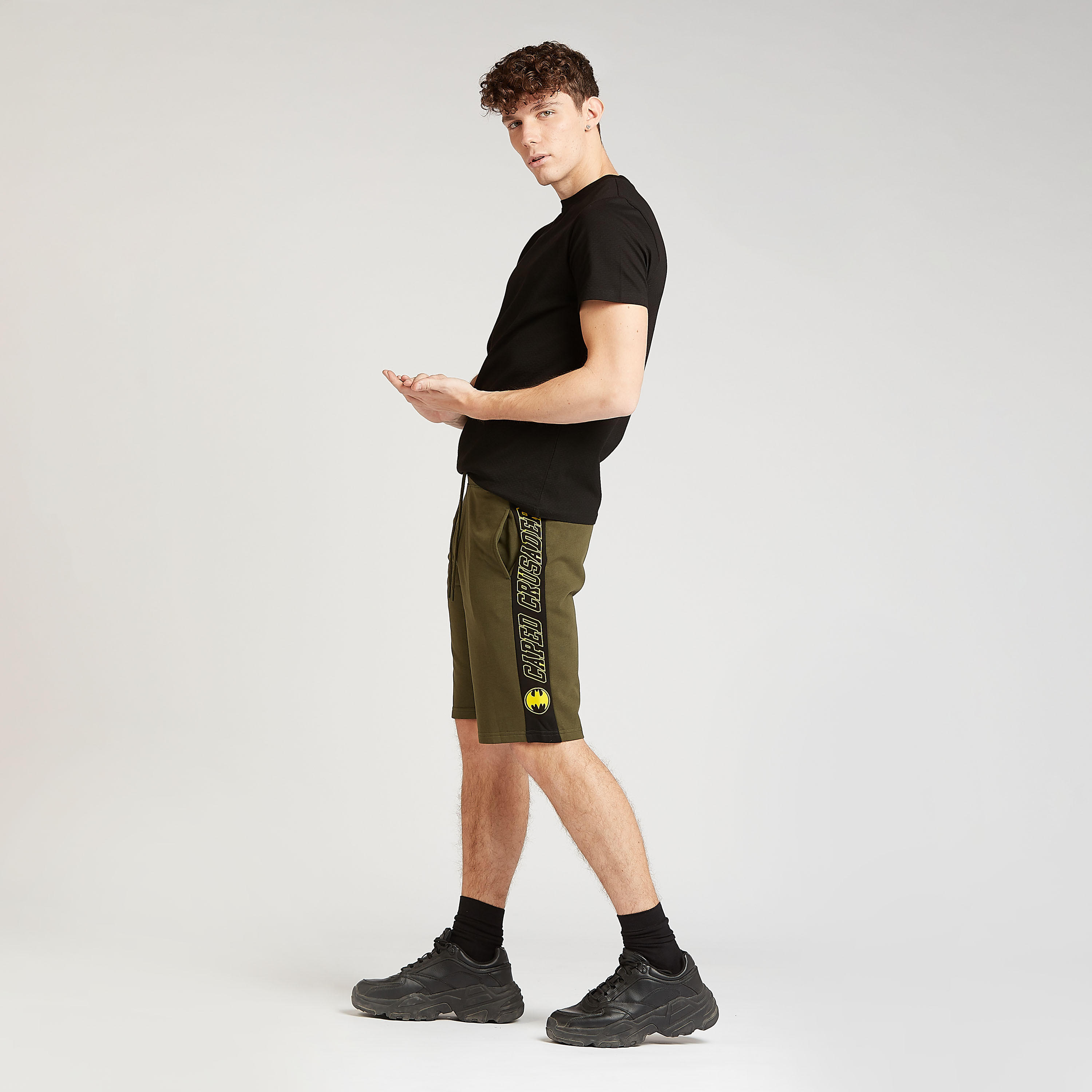 Batman Textured Shorts with Tape Detail and Drawstring-men-clothing-bottoms-shorts-image-2