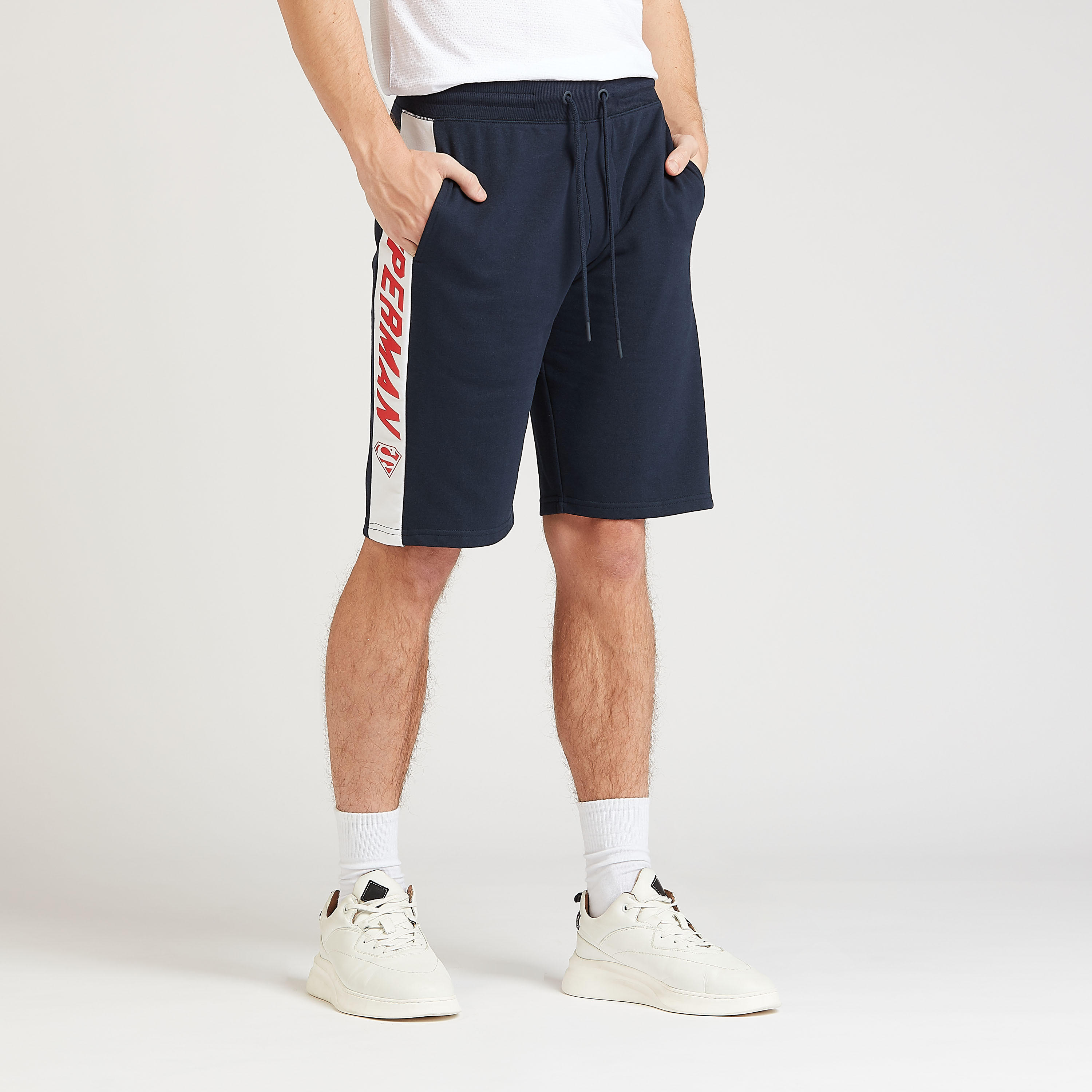 Superman Print Shorts with Tape Detail and Drawstring-men-clothing-bottoms-shorts-image-1