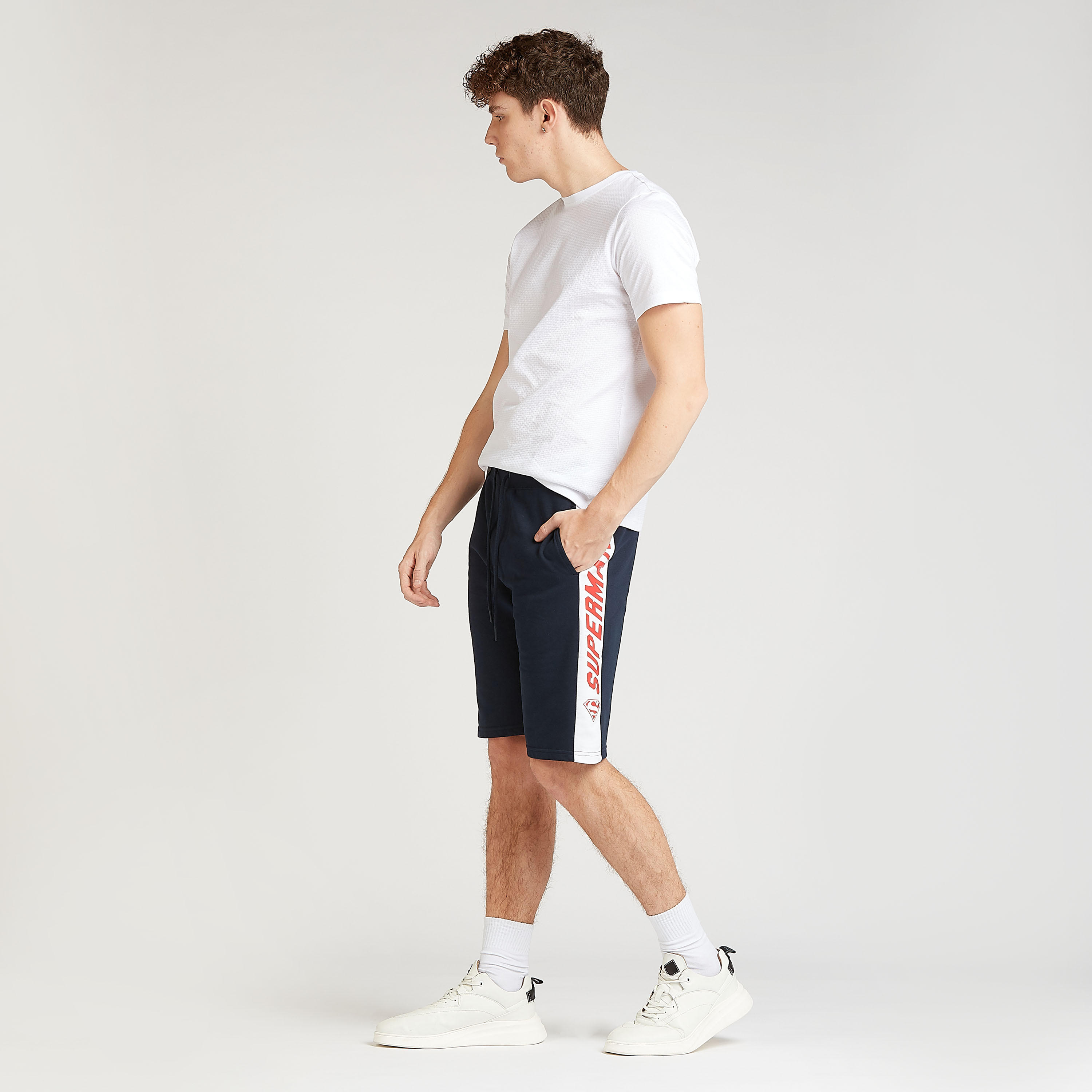 Superman Print Shorts with Tape Detail and Drawstring-men-clothing-bottoms-shorts-image-5