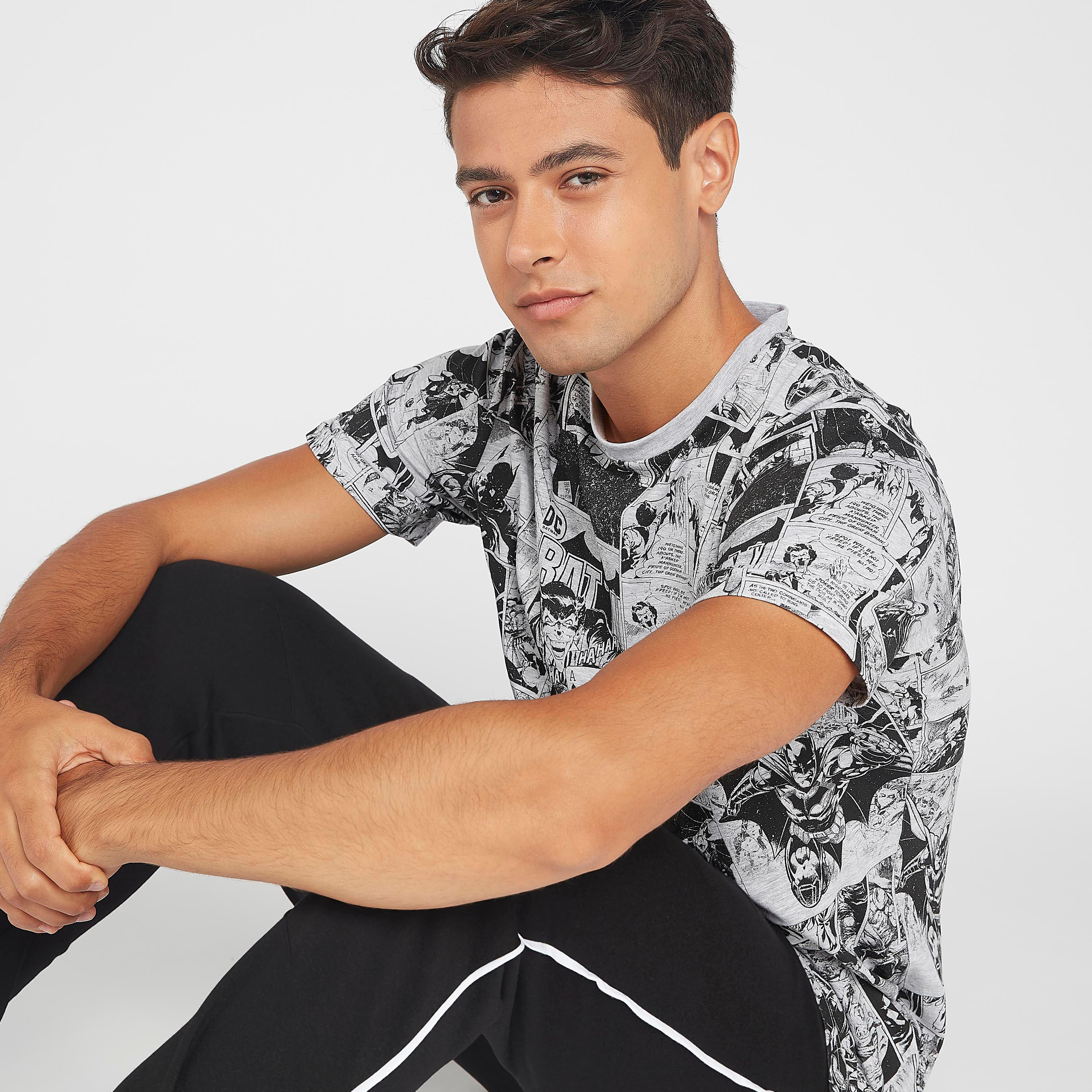 Graphic Print T-shirt with Crew Neck and Short Sleeves-men-clothing-tshirtsandpolos-tshirts-image-1