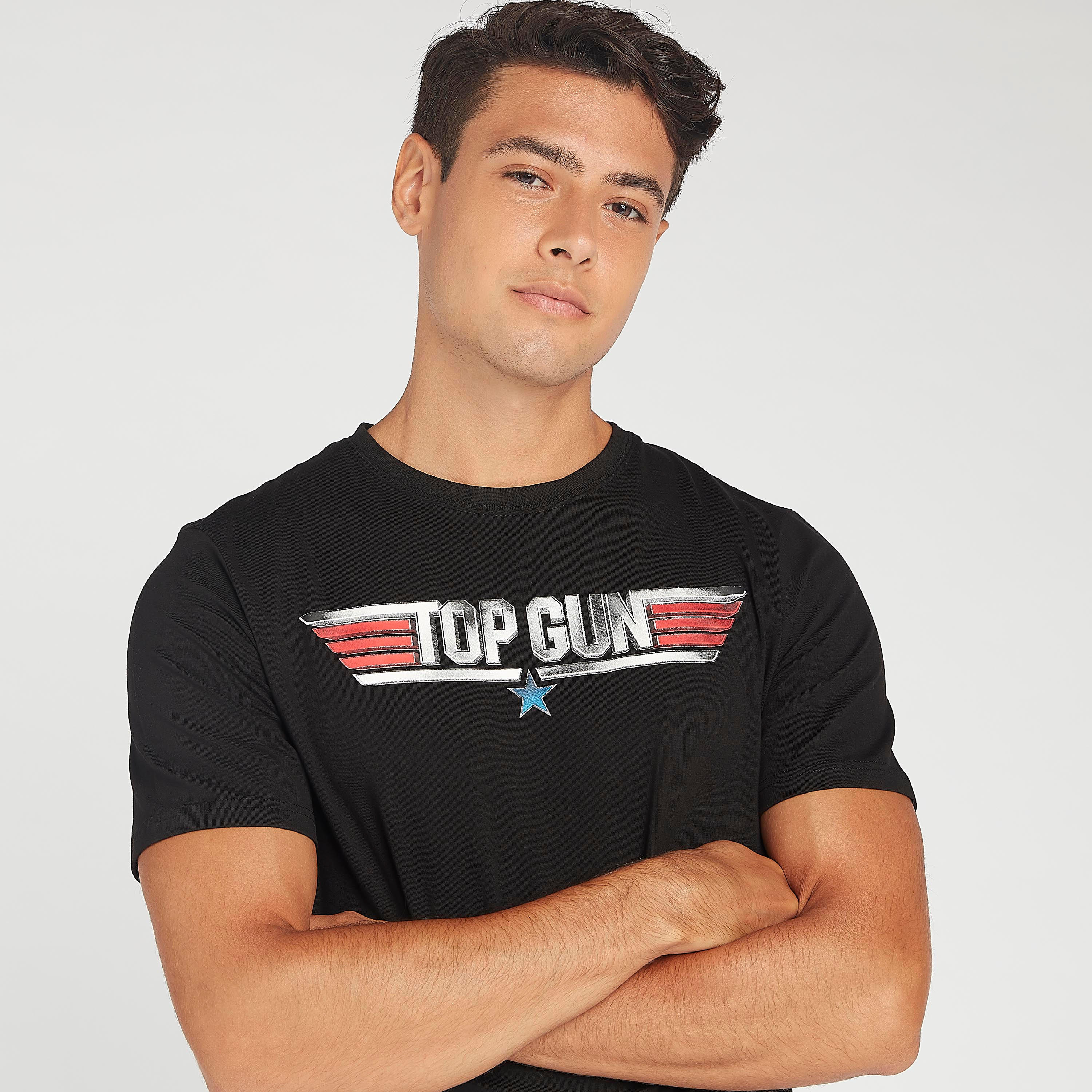 Slim Fit Top Gun Graphic Print T-shirt with Crew Neck-men-clothing-tshirtsandpolos-tshirts-image-1