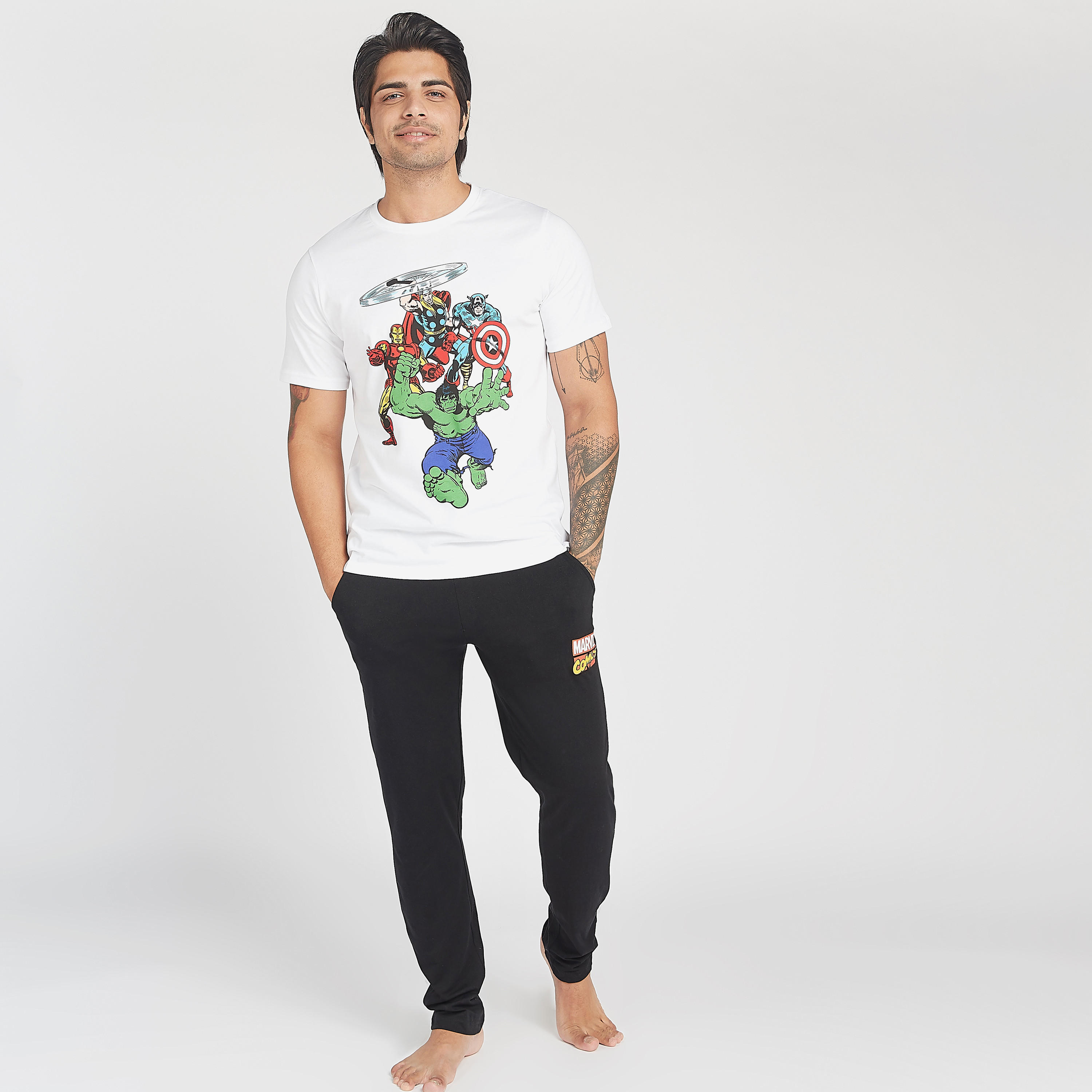 Avengers Print Crew Neck T-shirt and Full Length Pyjama Set-men-clothing-nightwear-sets-image-1
