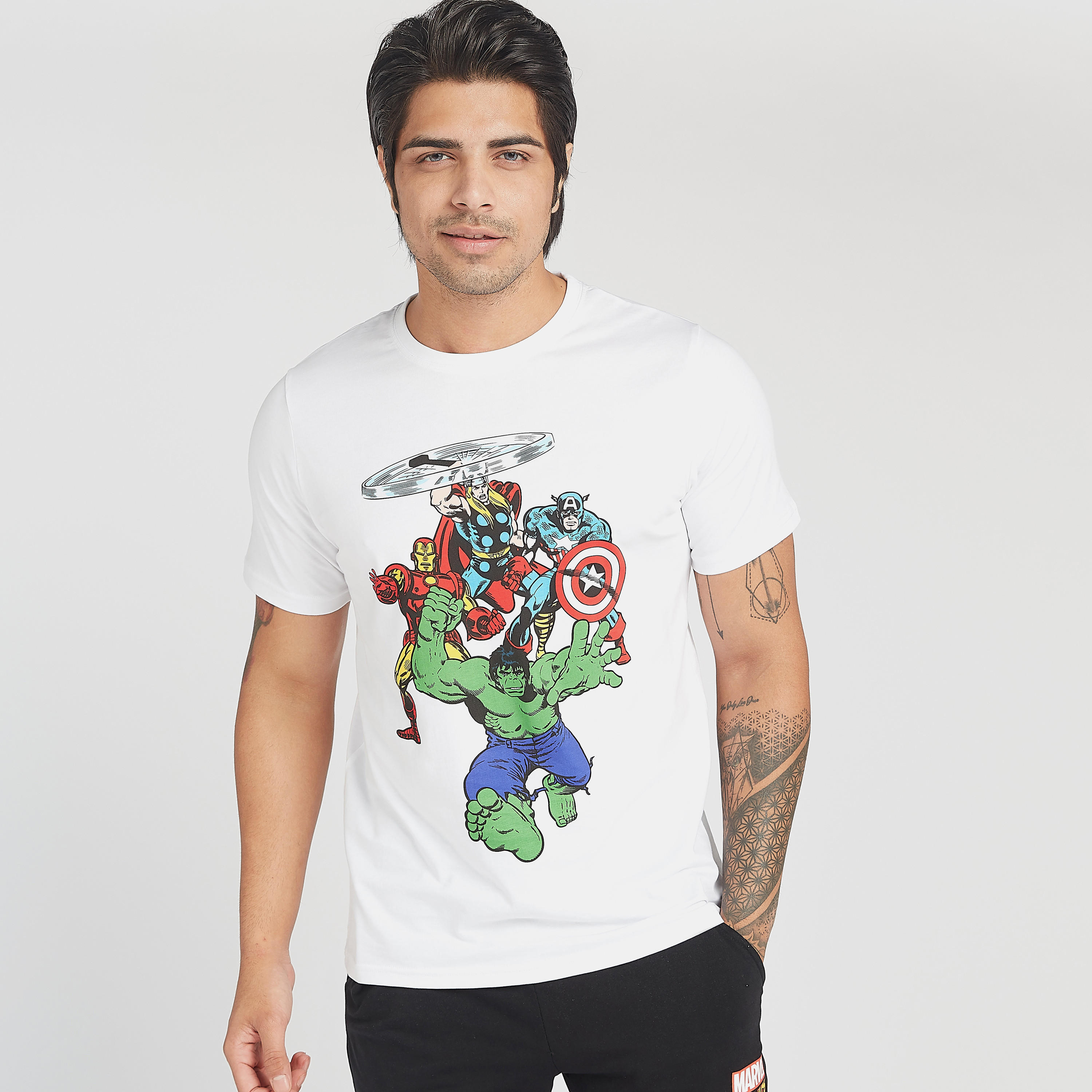 Avengers Print Crew Neck T-shirt and Full Length Pyjama Set-men-clothing-nightwear-sets-image-2