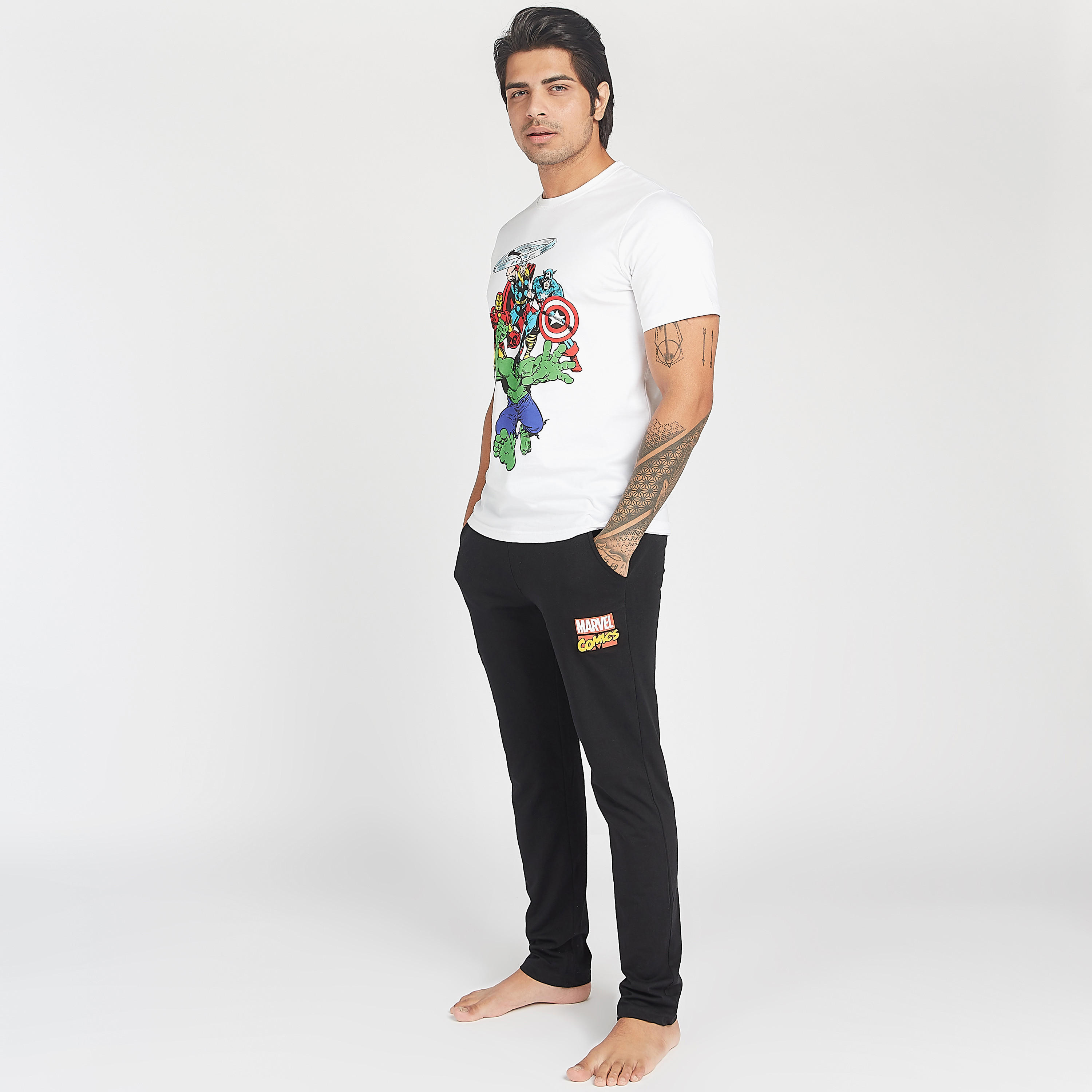 Avengers Print Crew Neck T-shirt and Full Length Pyjama Set-men-clothing-nightwear-sets-image-5