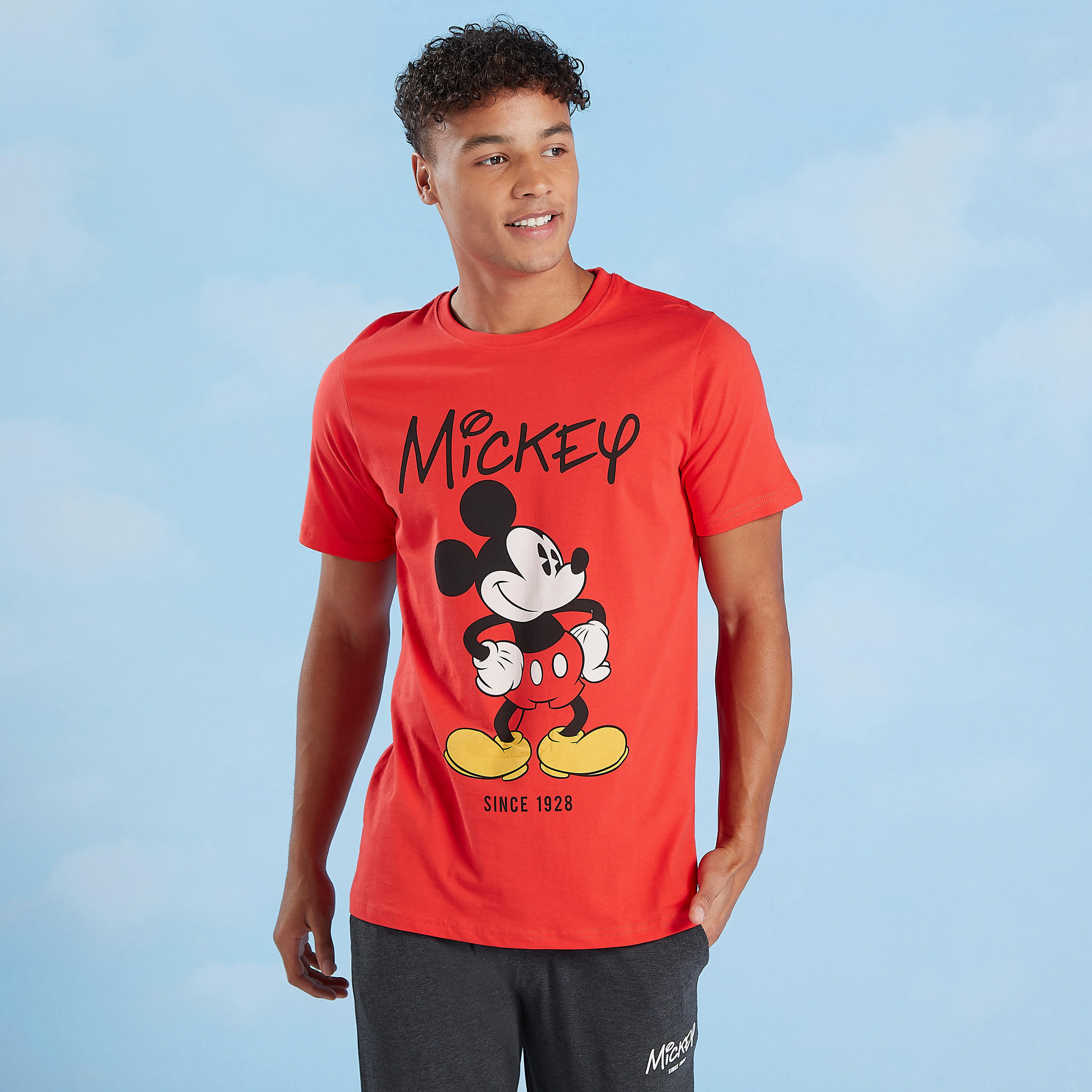 Mickey Mouse Print Crew Neck T-shirt and Full Length Pyjama Set-men-clothing-nightwear-sets-image-1