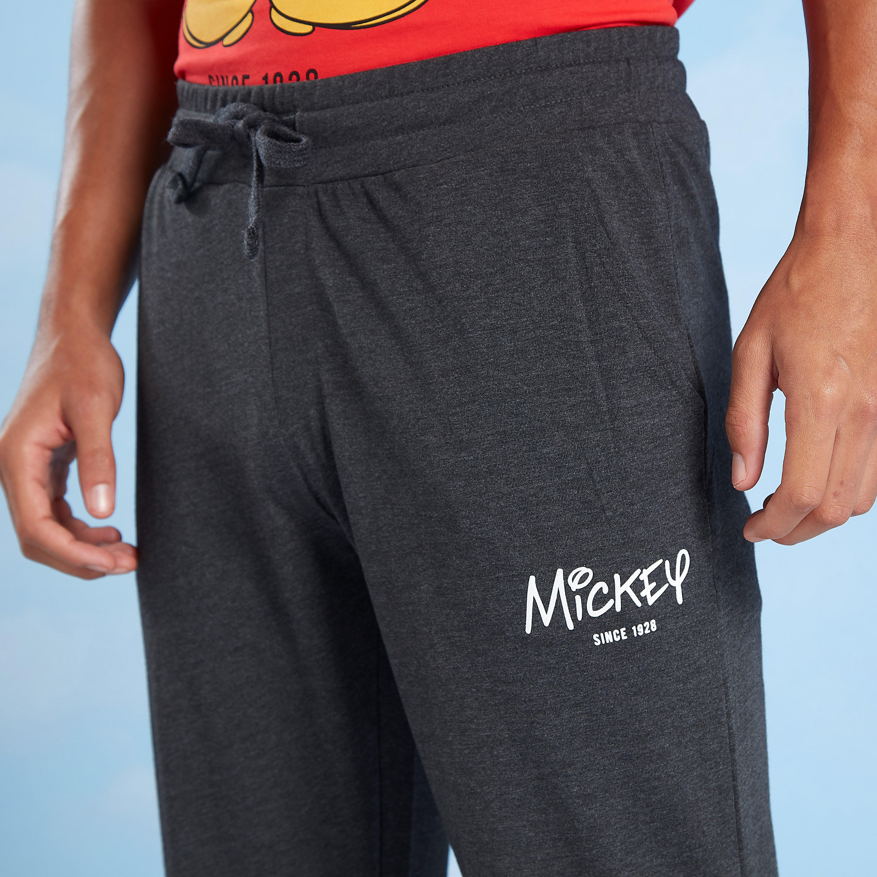 Mickey Mouse Print Crew Neck T-shirt and Full Length Pyjama Set-men-clothing-nightwear-sets-image-4