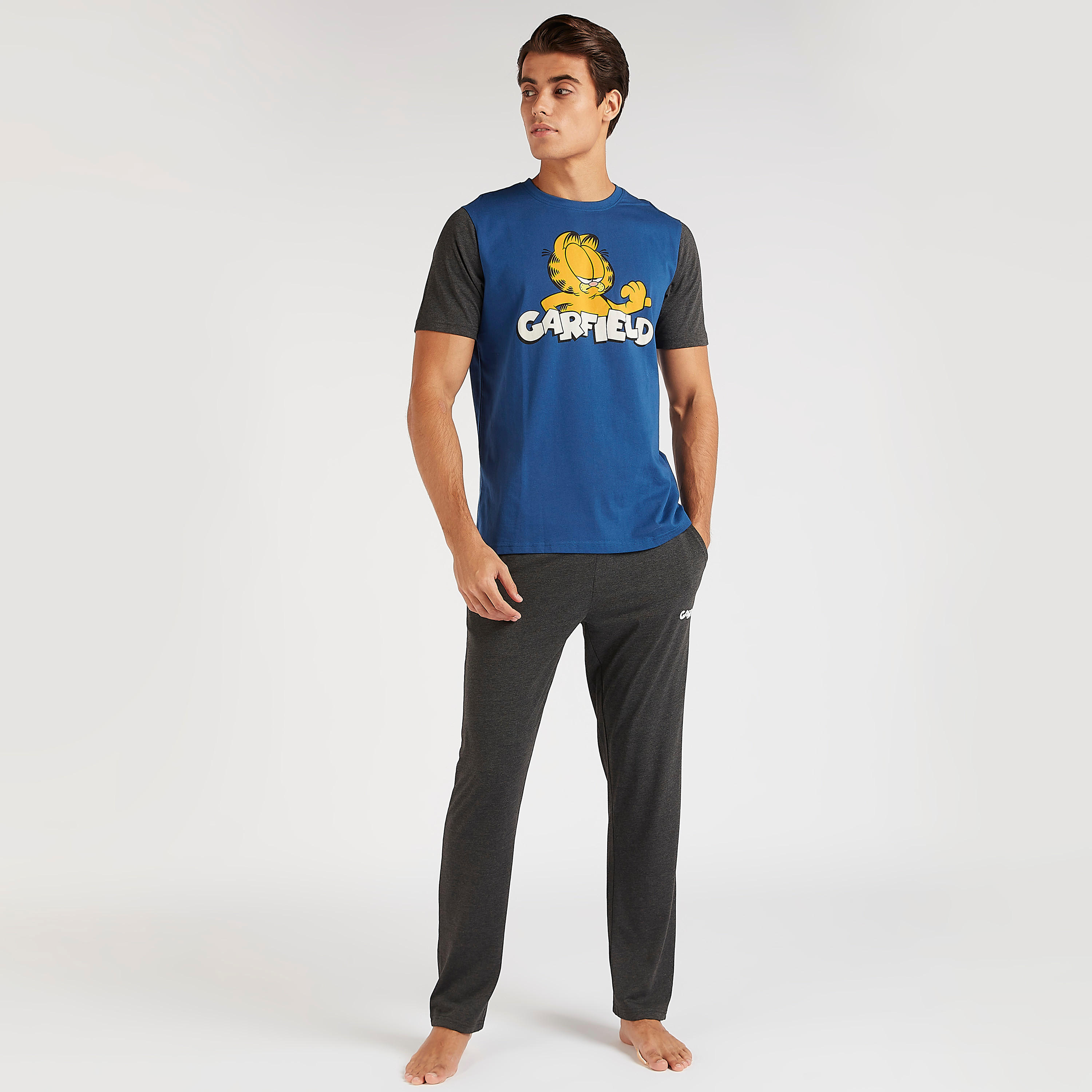 Garfield Print Crew Neck T-shirt and Full Length Pyjama Set-men-clothing-nightwear-sets-image-1