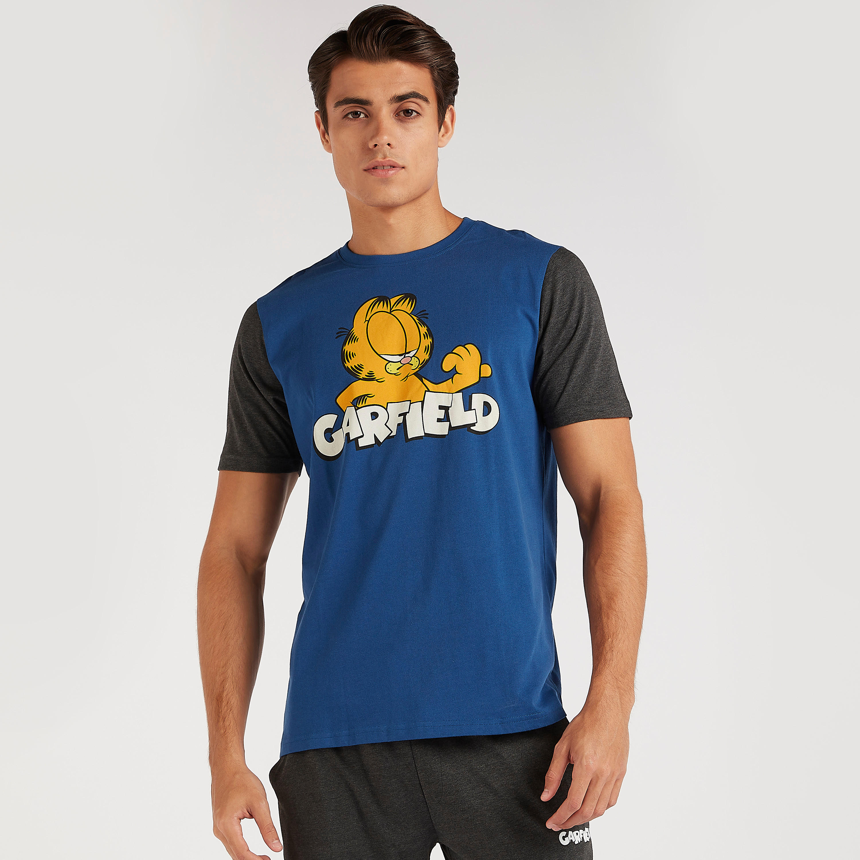 Garfield Print Crew Neck T-shirt and Full Length Pyjama Set-men-clothing-nightwear-sets-image-2