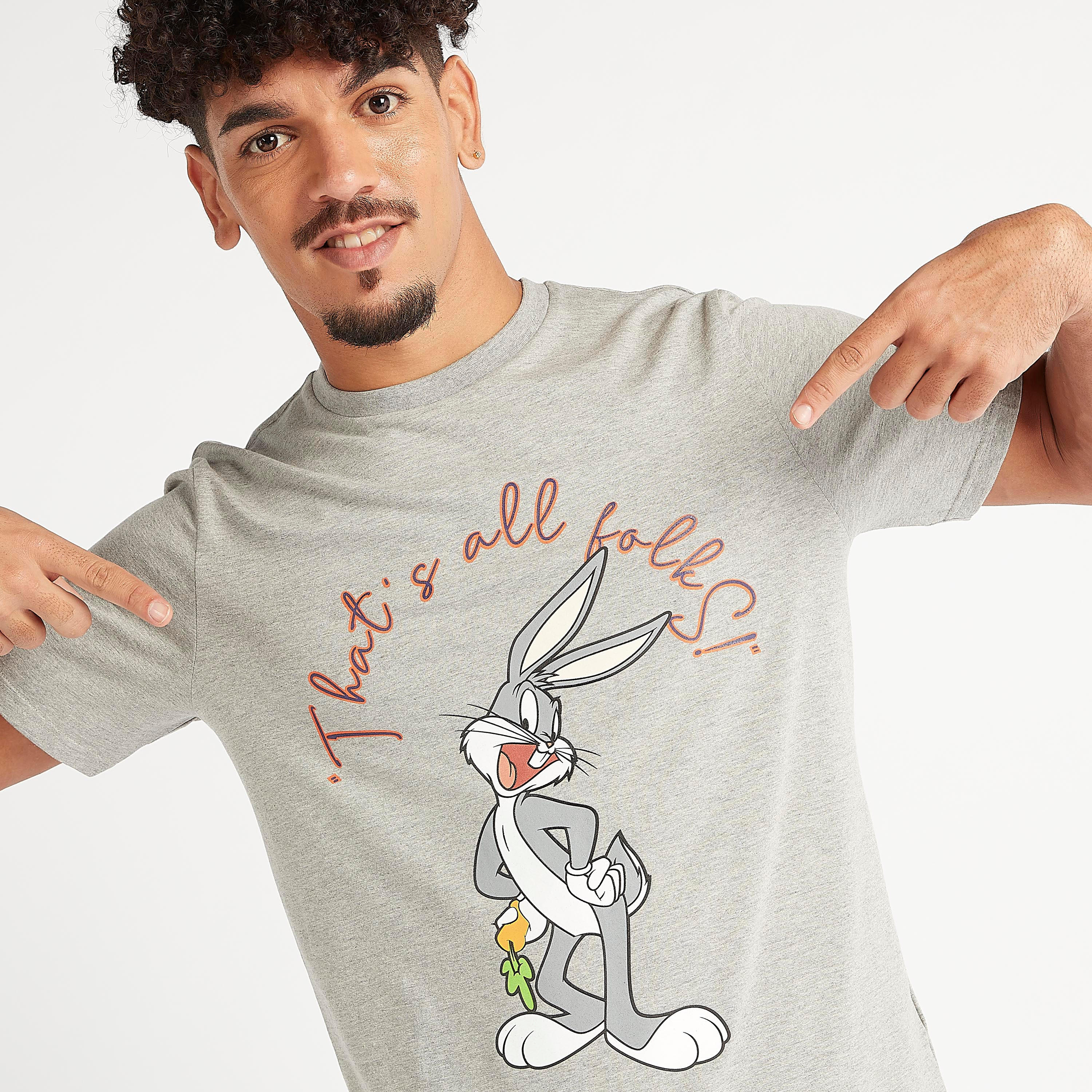 Bugs Bunny Print Crew Neck T-shirt with Short Sleeves-men-clothing-tshirtsandpolos-tshirts-image-1