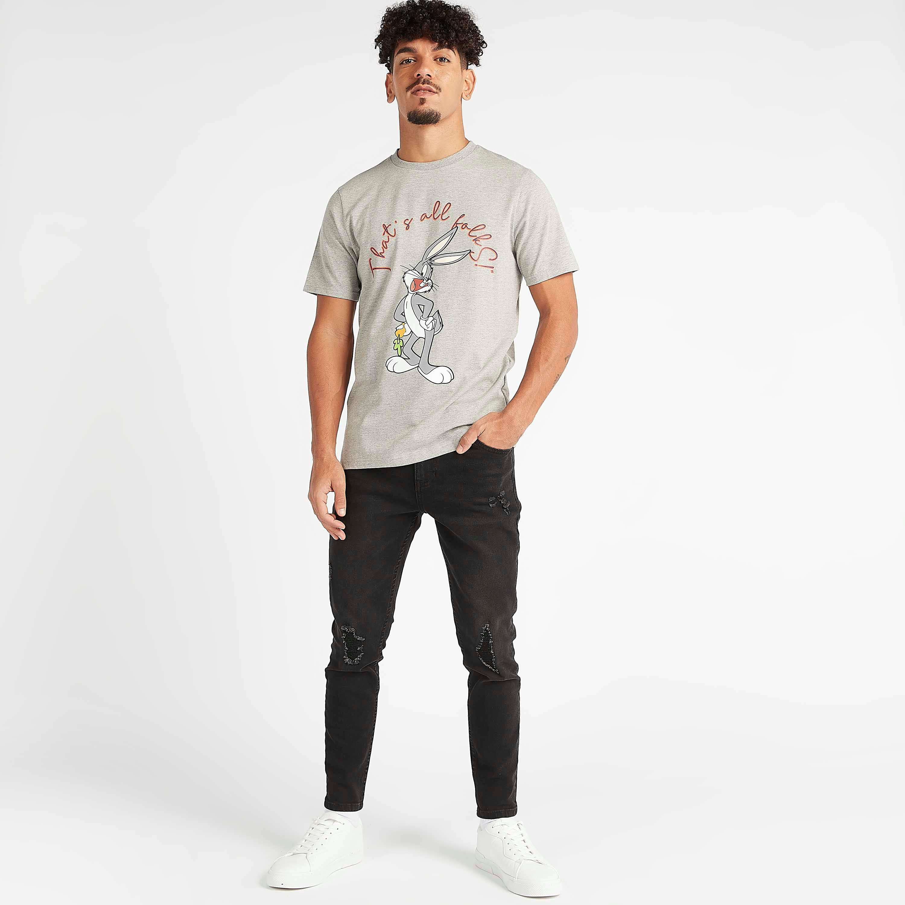 Bugs Bunny Print Crew Neck T-shirt with Short Sleeves-men-clothing-tshirtsandpolos-tshirts-image-2