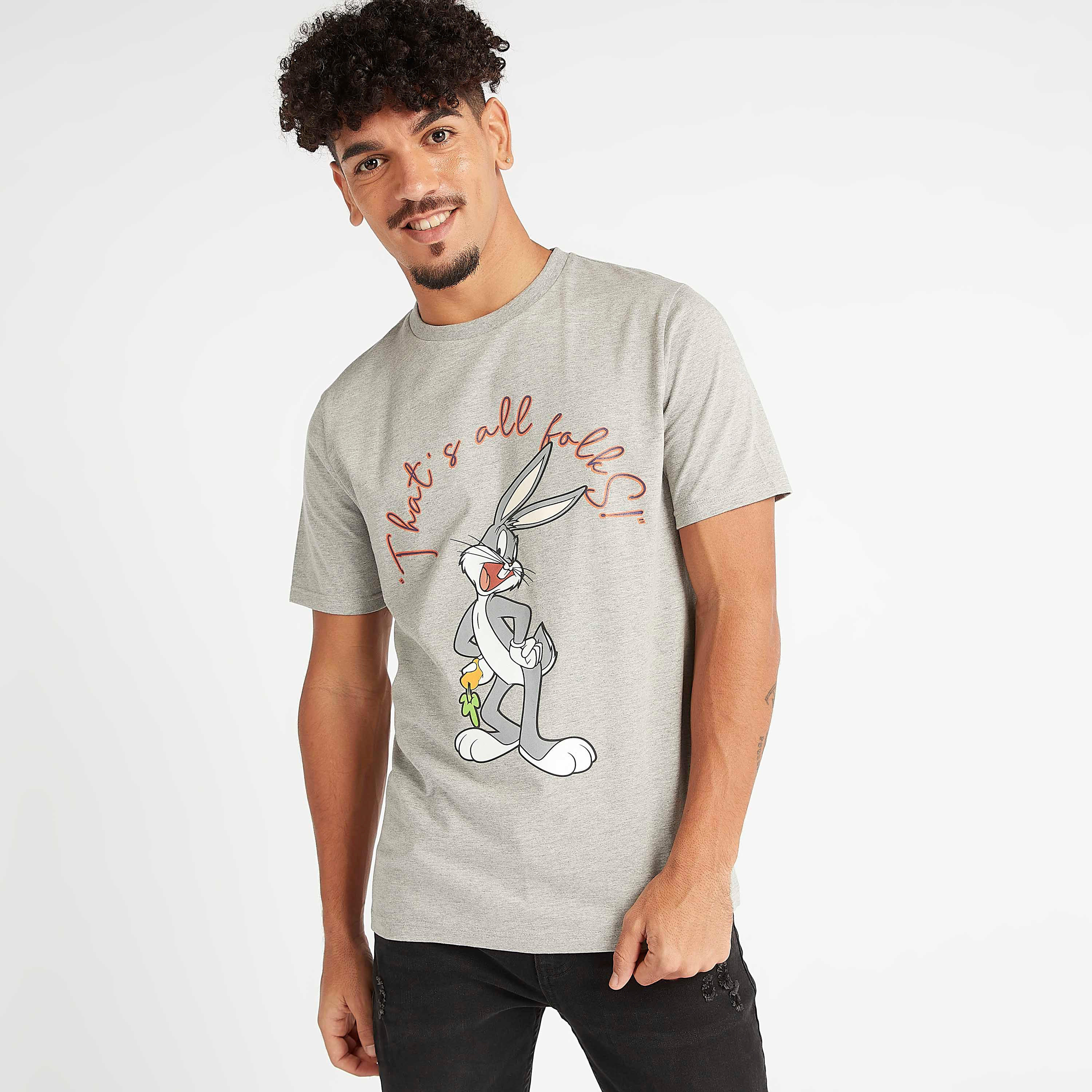 Bugs Bunny Print Crew Neck T-shirt with Short Sleeves-men-clothing-tshirtsandpolos-tshirts-image-3
