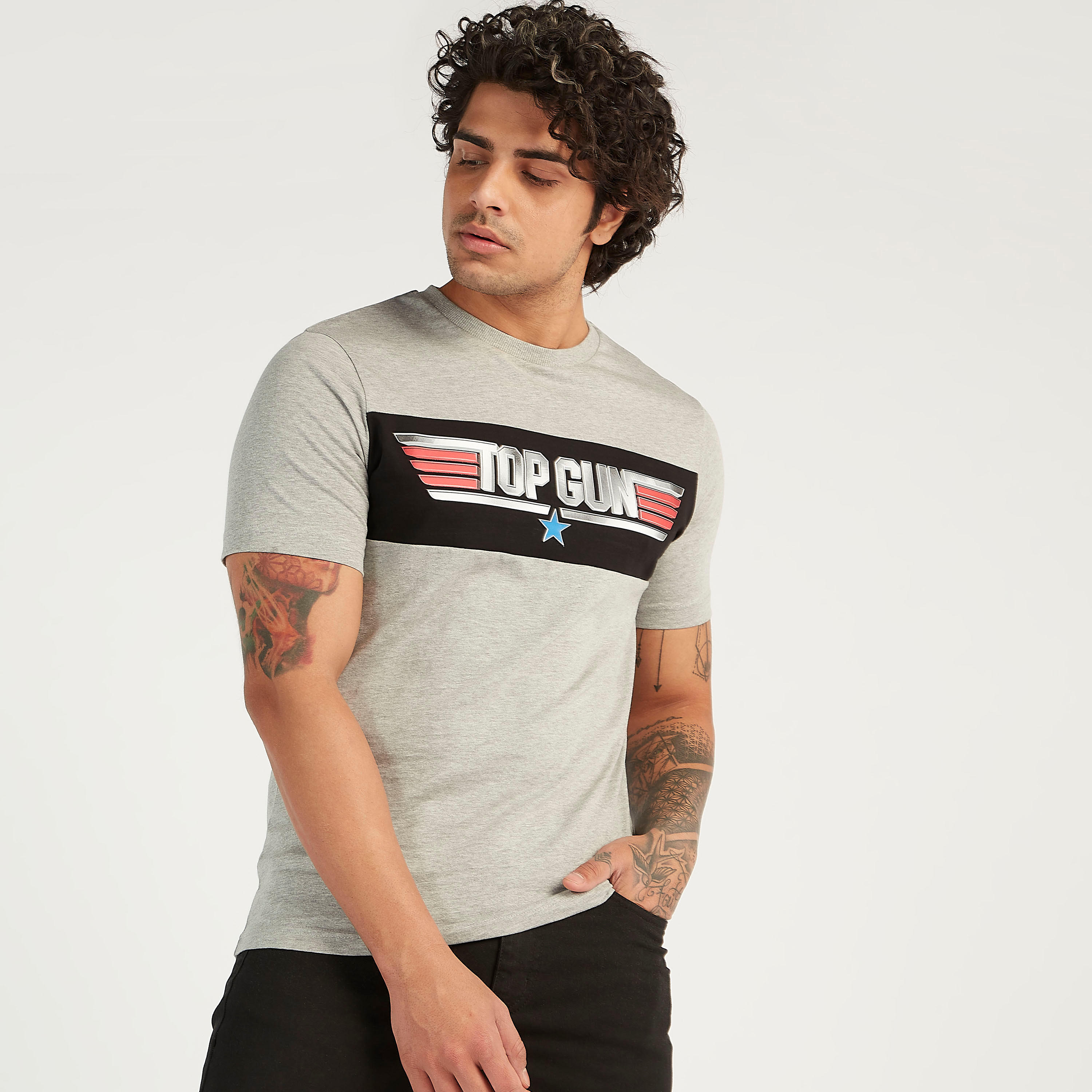 Printed Crew Neck T-shirt with Short Sleeves-men-clothing-tshirtsandpolos-tshirts-image-1