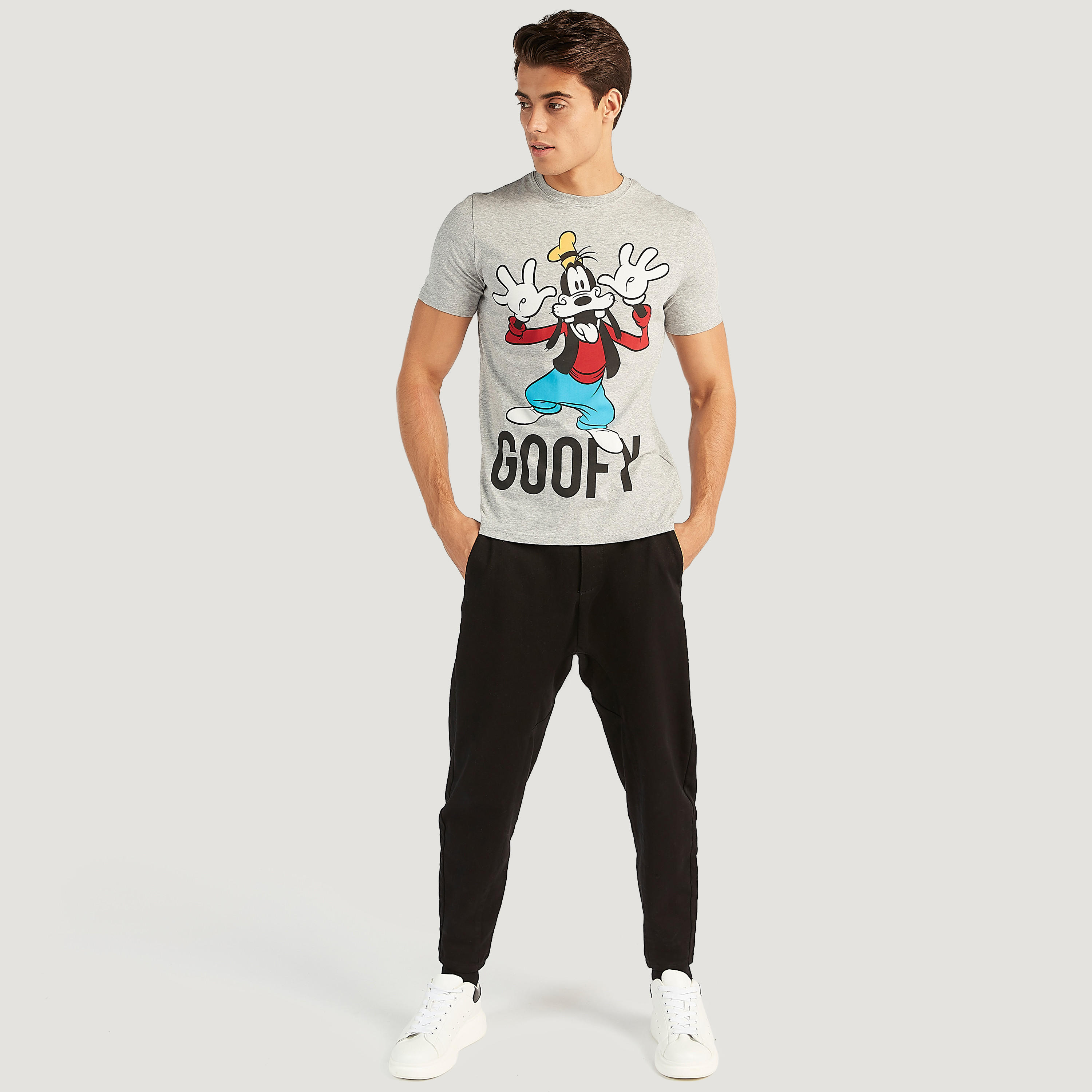 Goofy Print Crew Neck T-shirt with Short Sleeves-men-clothing-tshirtsandpolos-tshirts-image-2