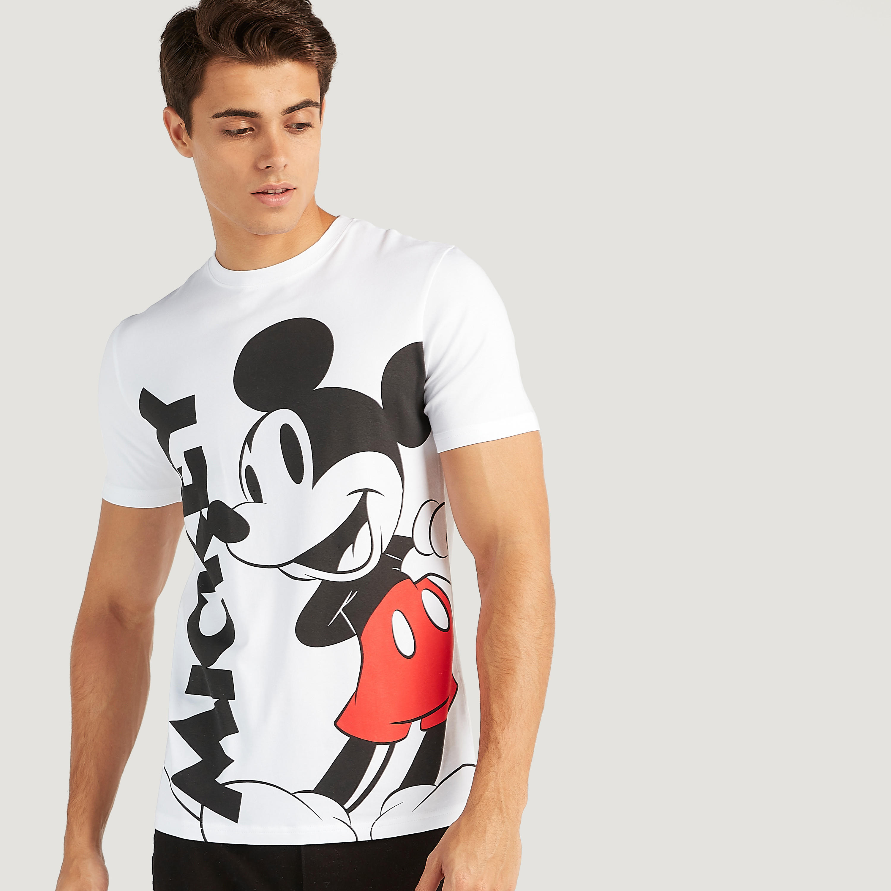 Sustainable Mickey Mouse Print Crew Neck T-shirt with Short Sleeves-men-clothing-tshirtsandpolos-tshirts-image-1