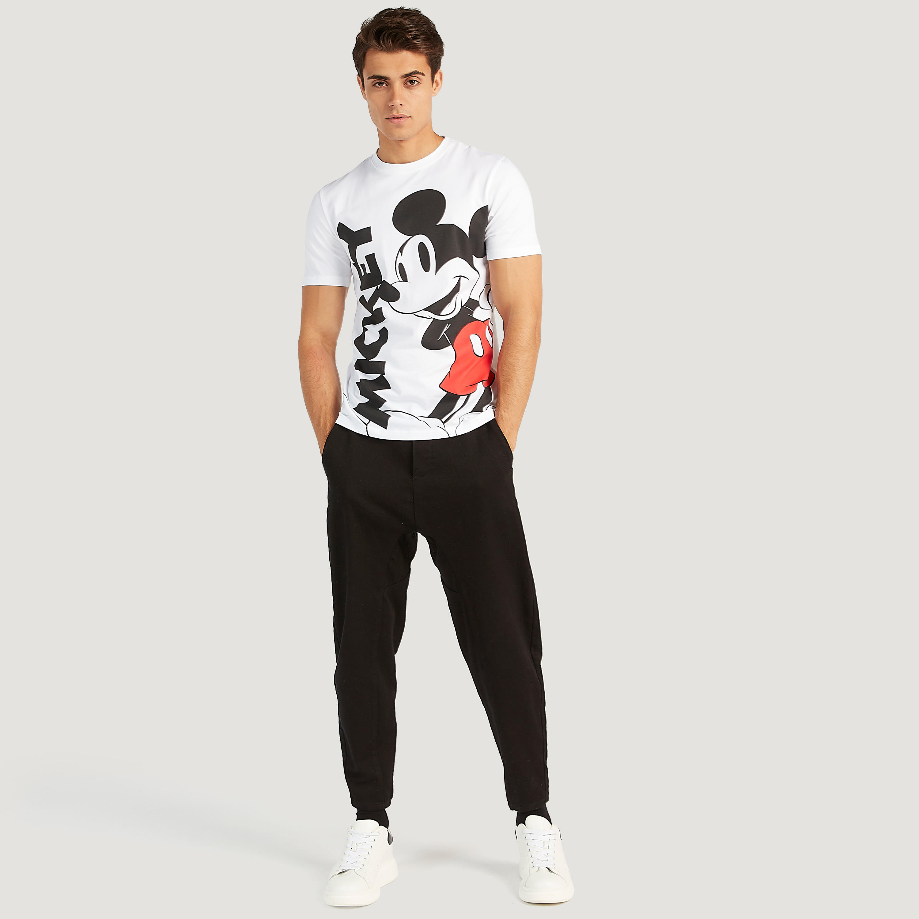 Sustainable Mickey Mouse Print Crew Neck T-shirt with Short Sleeves-men-clothing-tshirtsandpolos-tshirts-image-2