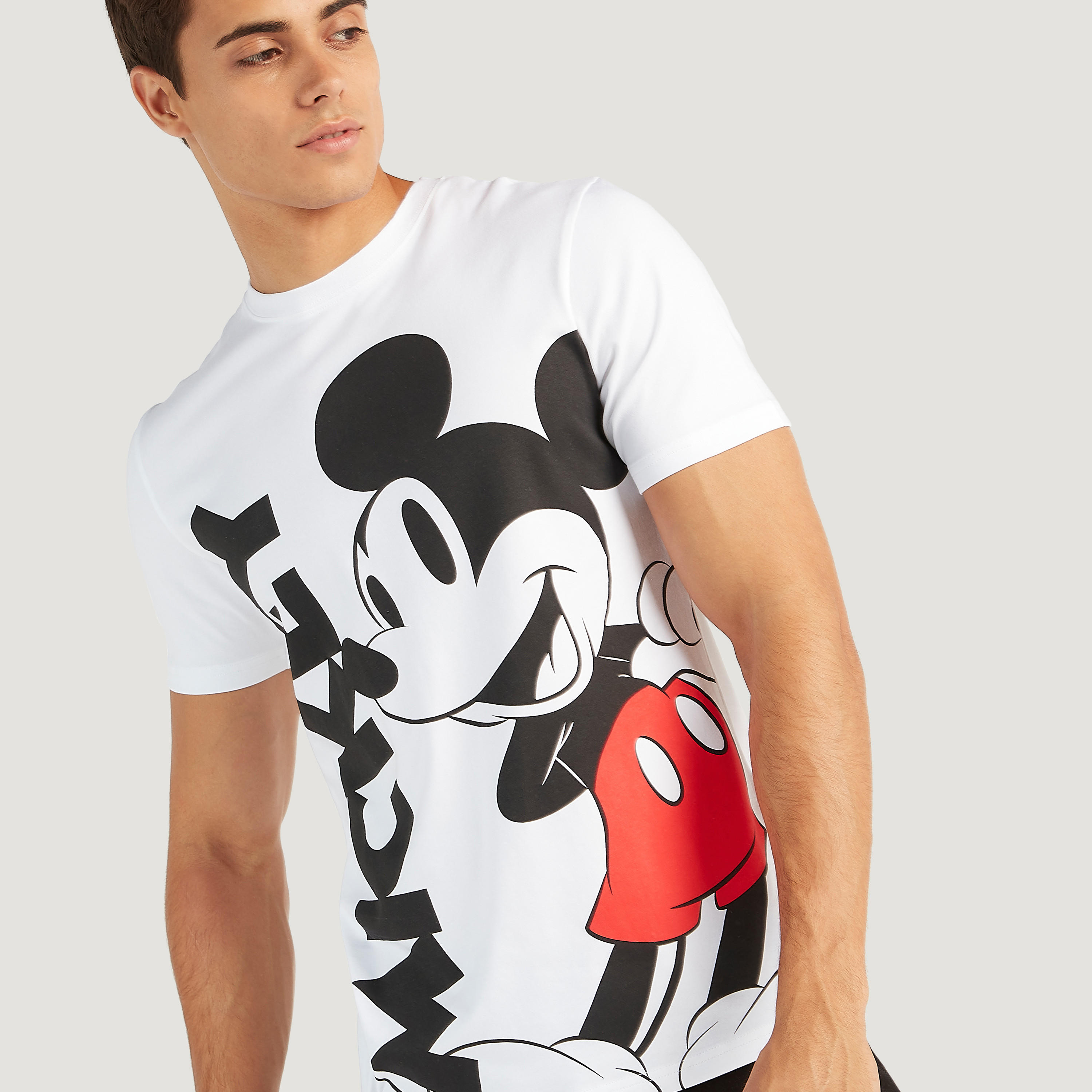 Sustainable Mickey Mouse Print Crew Neck T-shirt with Short Sleeves-men-clothing-tshirtsandpolos-tshirts-image-3