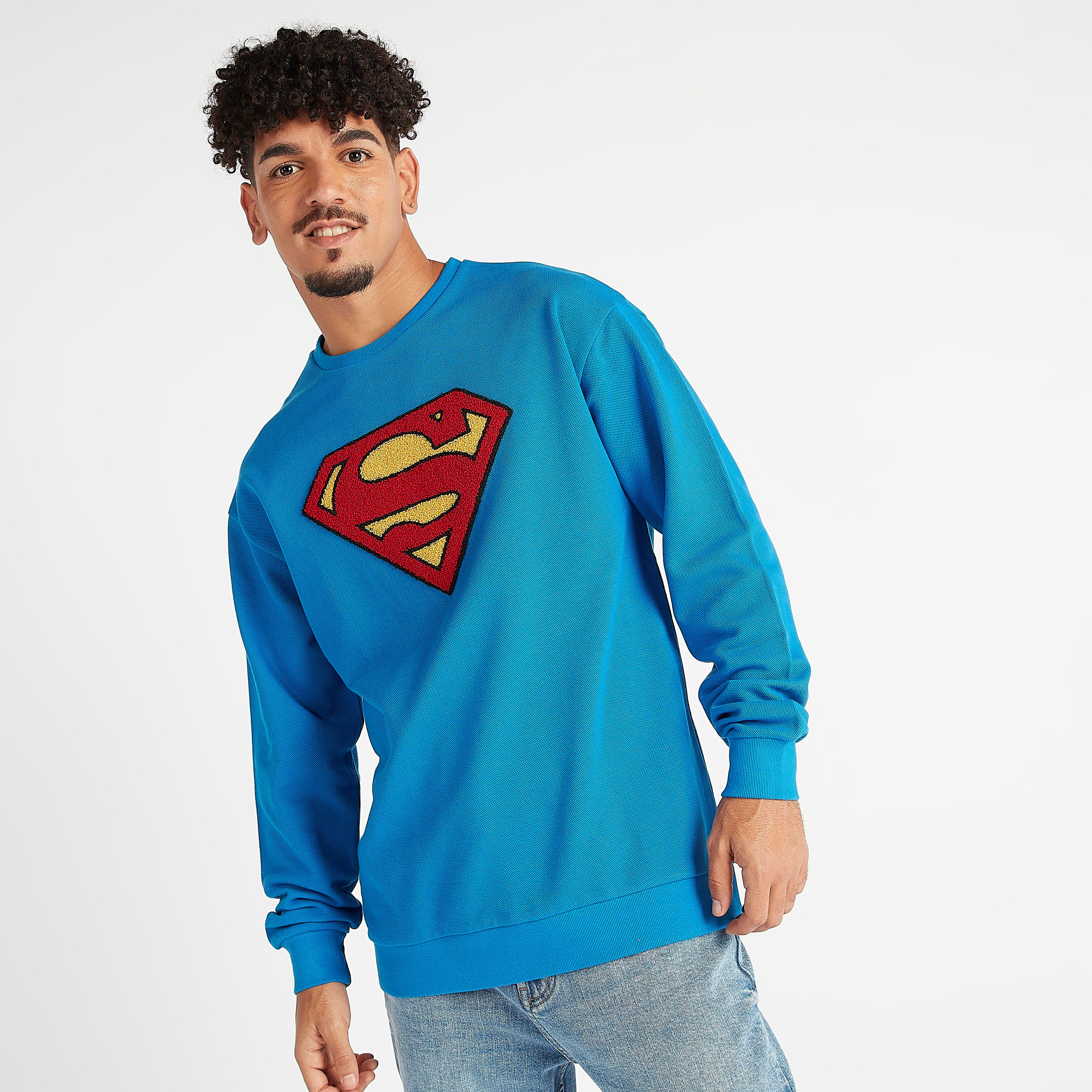 سويت شيرت مستدام بياقة ضيقة وأكمام طويلة وطبعات سوبر مان-men-winterwear-hoodiesandsweatshirts-image-1
