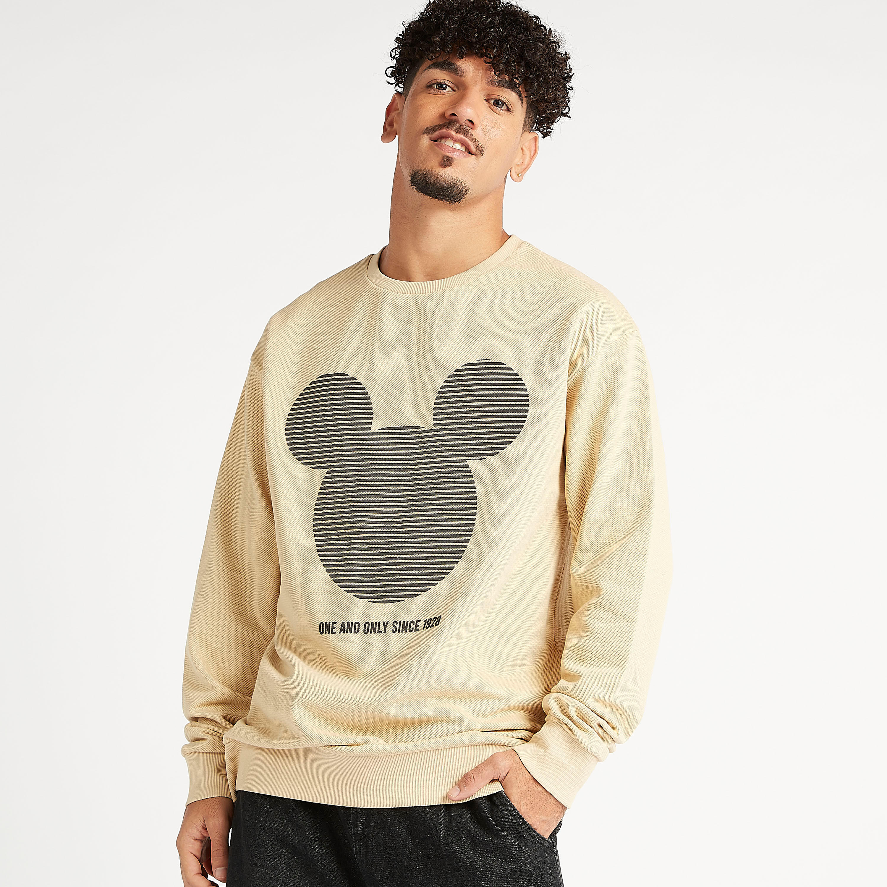 Sustainable Mickey Mouse Print Crew Neck Sweatshirt with Long Sleeves-men-winterwear-hoodiesandsweatshirts-image-1