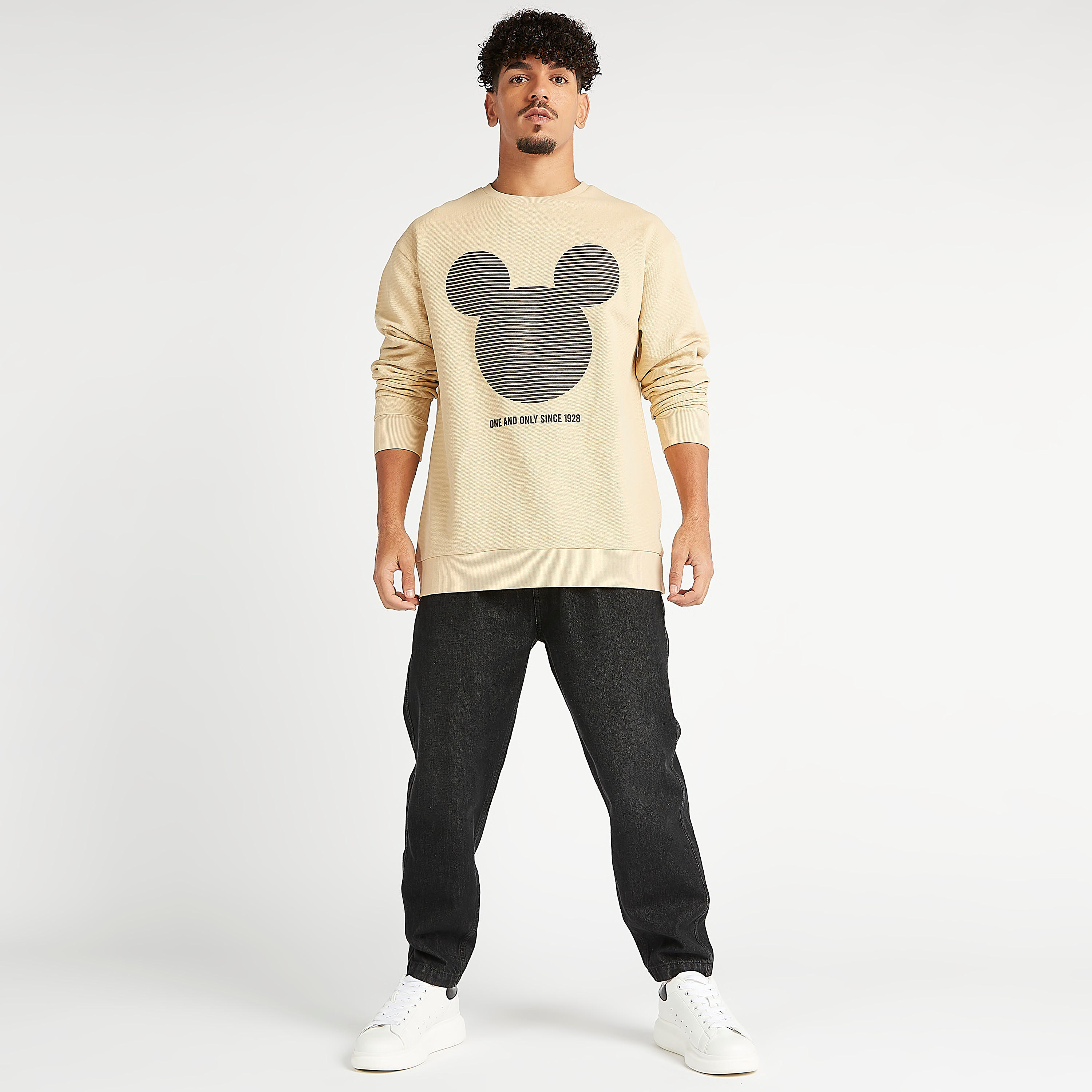 Sustainable Mickey Mouse Print Crew Neck Sweatshirt with Long Sleeves-men-winterwear-hoodiesandsweatshirts-image-2