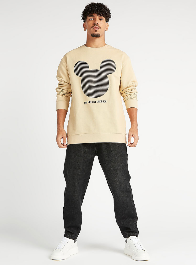 Sustainable Mickey Mouse Print Crew Neck Sweatshirt with Long Sleeves-men-winterwear-hoodiesandsweatshirts-image-2