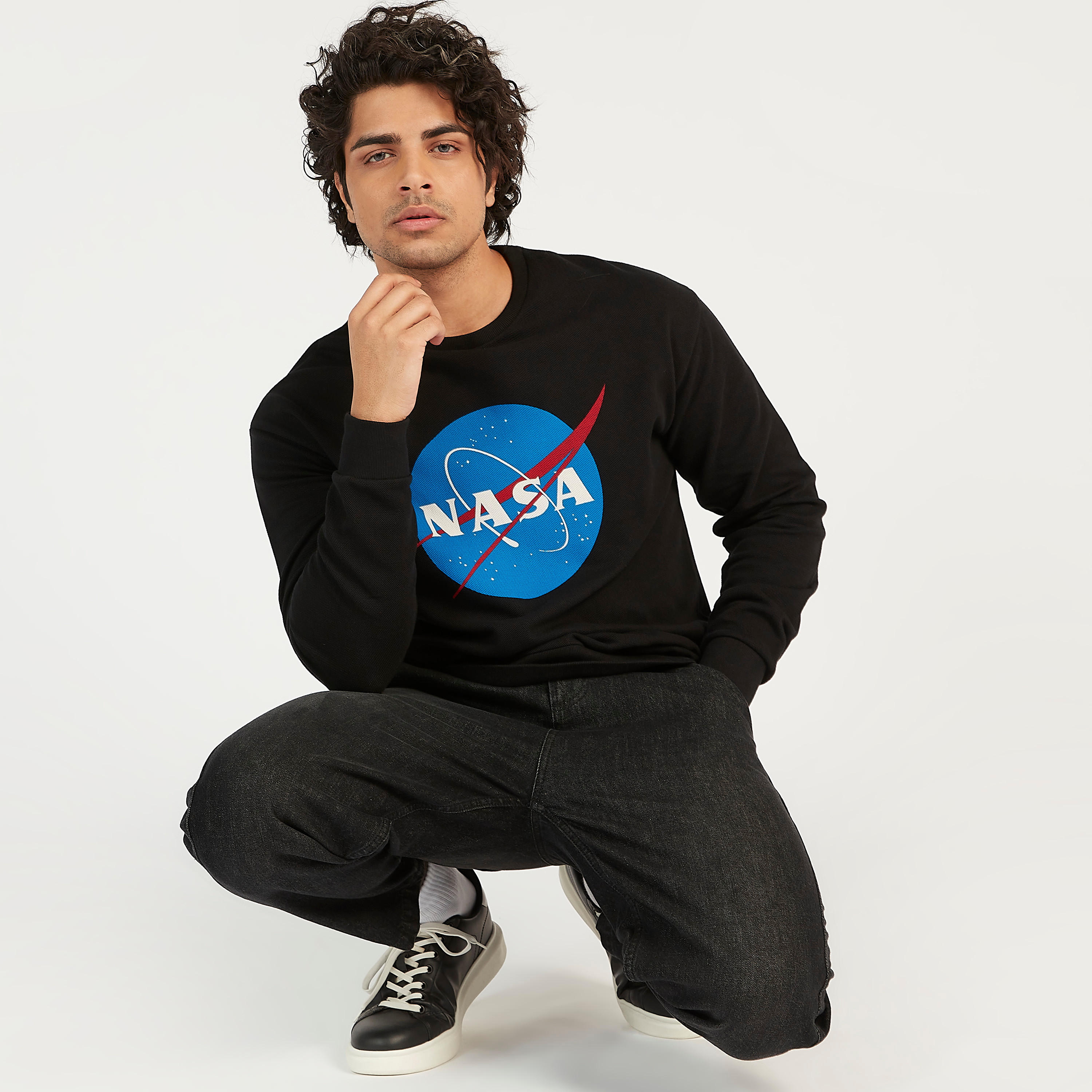 Sustainable NASA Print Crew Neck Sweatshirt with Long Sleeves-men-winterwear-hoodiesandsweatshirts-image-2