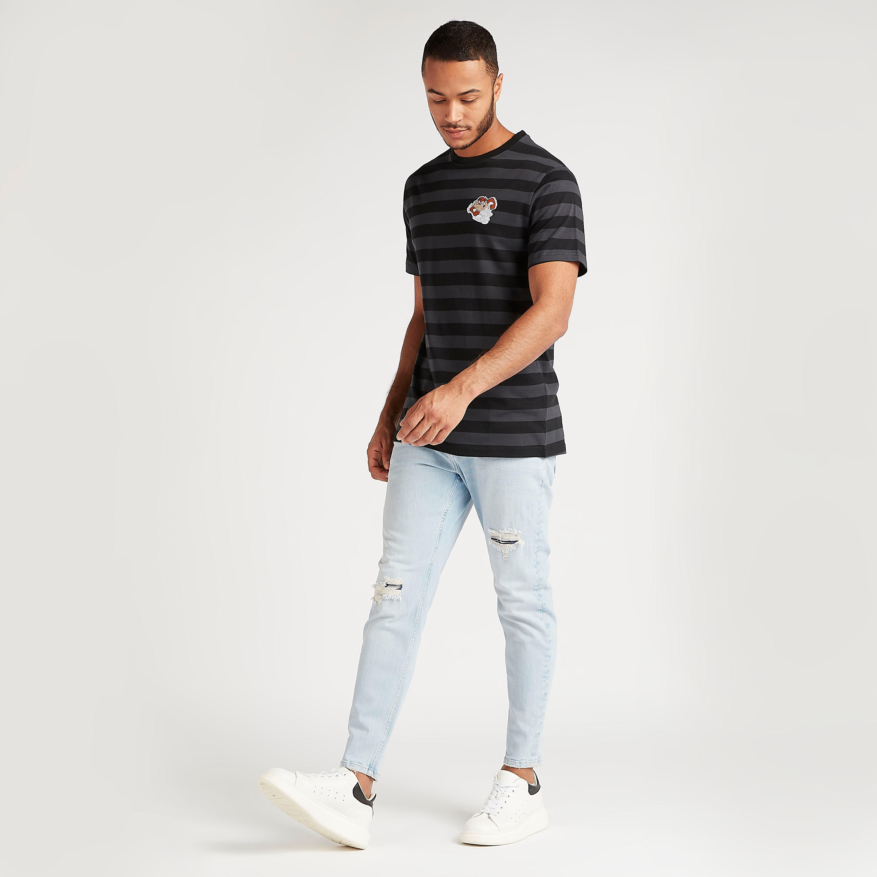 Looney Tunes Print Striped T-shirt with Crew Neck and Short Sleeves-men-clothing-tshirtsandpolos-tshirts-image-2