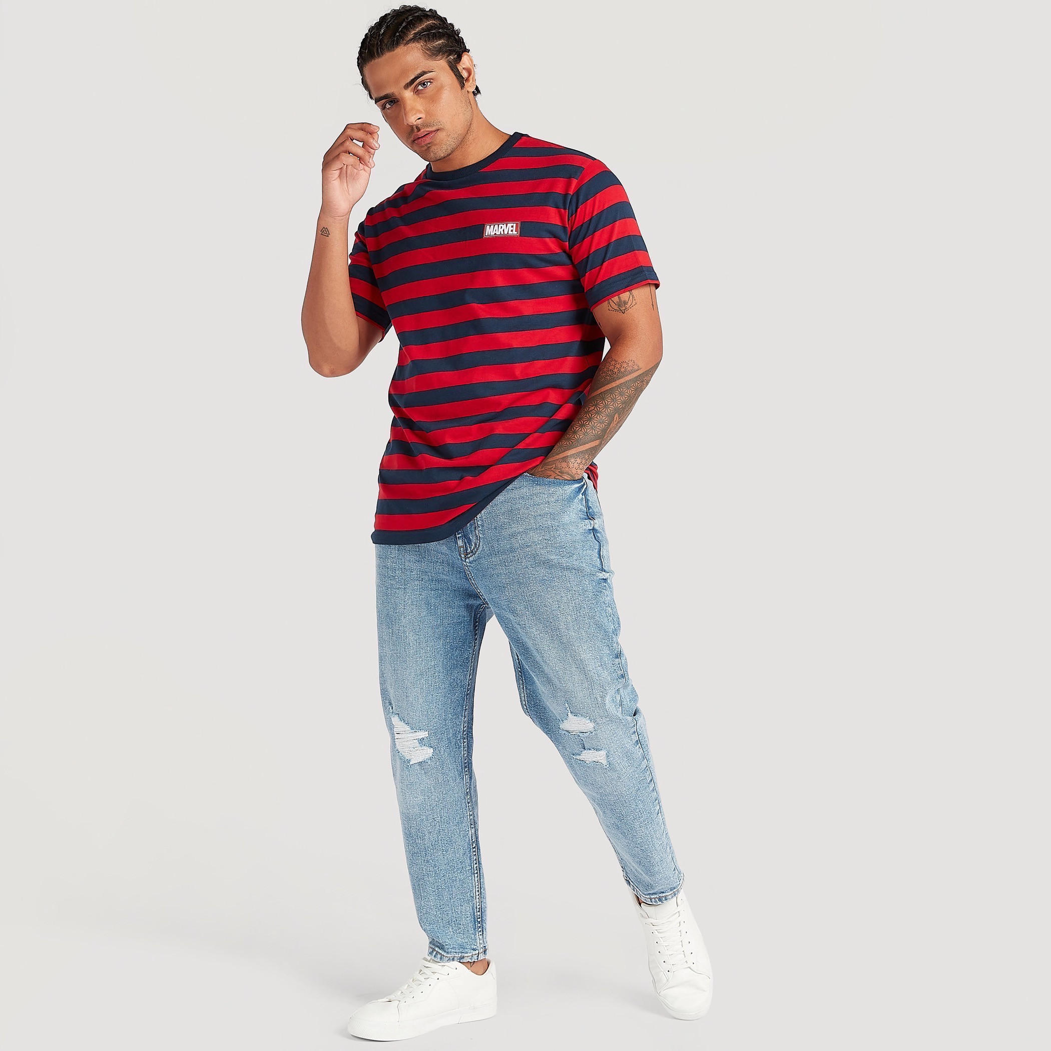 Marvel Striped Crew Neck T-shirt with Short Sleeves-men-clothing-tshirtsandpolos-tshirts-image-2