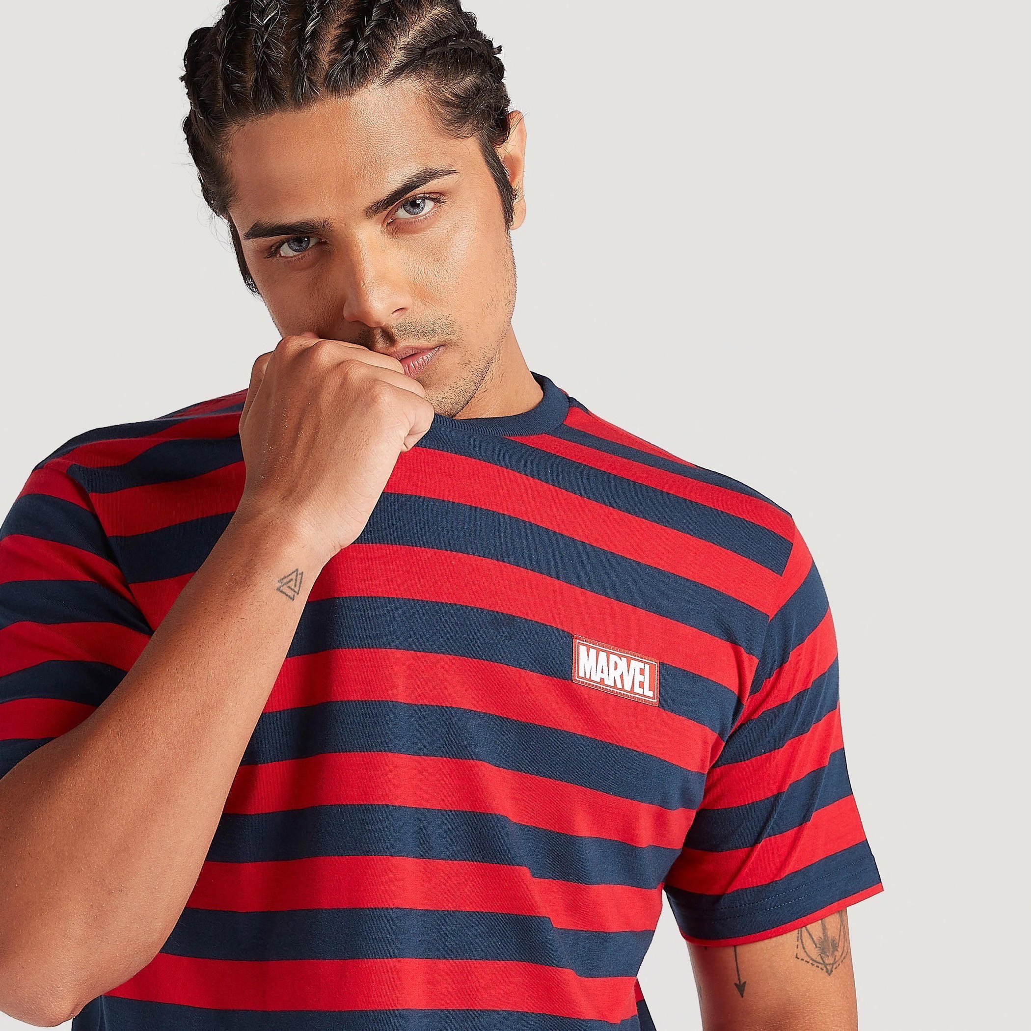 Marvel Striped Crew Neck T-shirt with Short Sleeves-men-clothing-tshirtsandpolos-tshirts-image-3