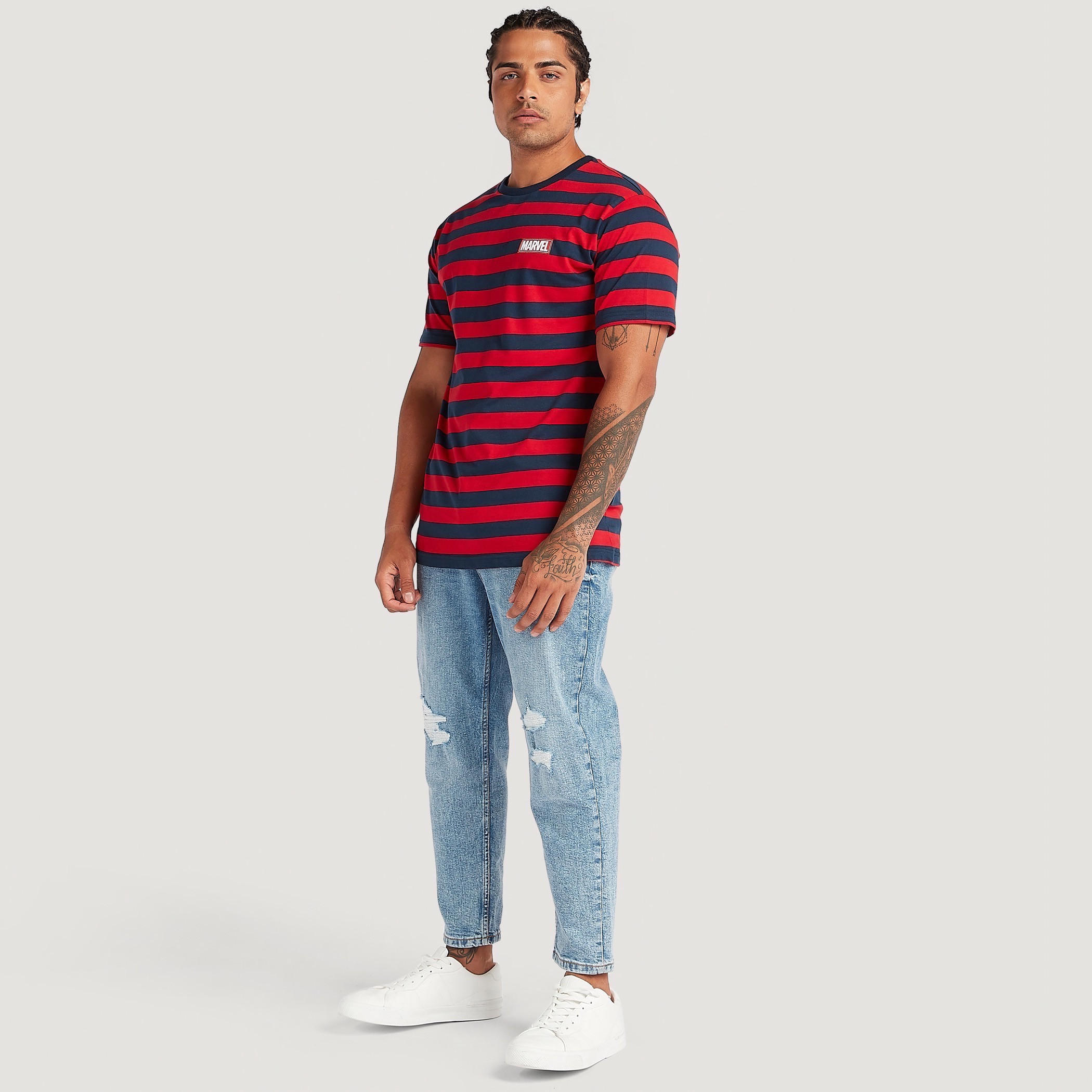 Marvel Striped Crew Neck T-shirt with Short Sleeves-men-clothing-tshirtsandpolos-tshirts-image-5