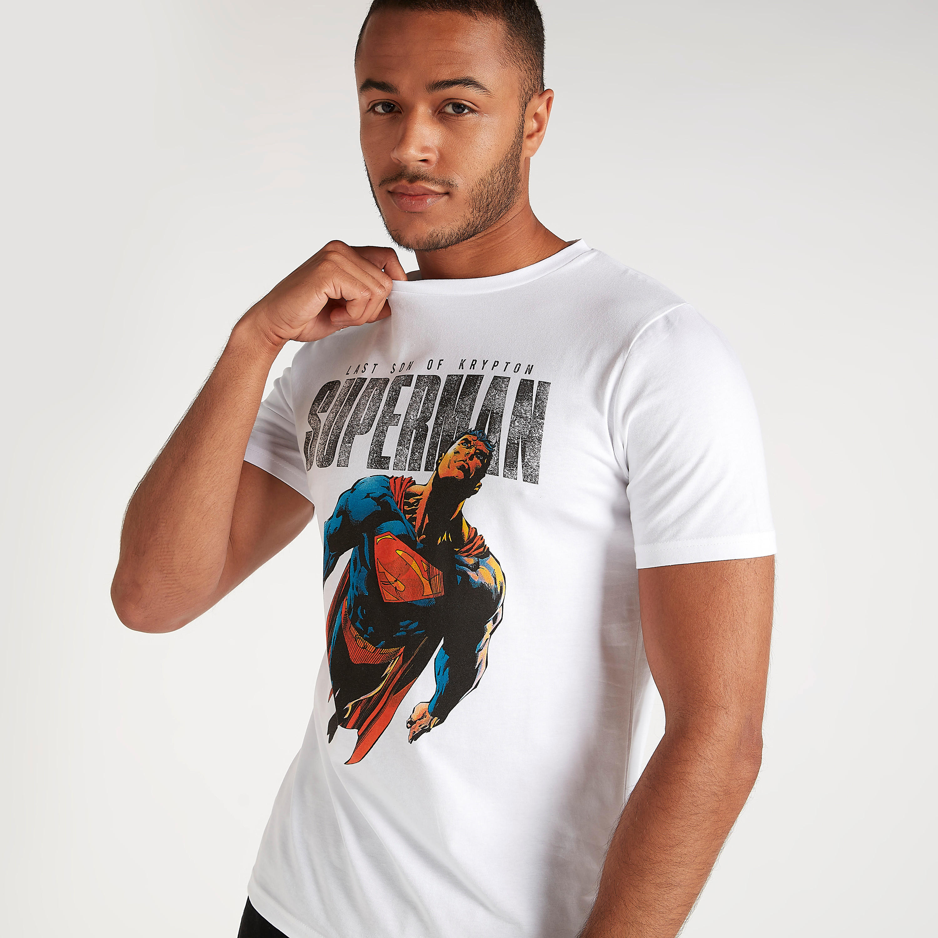 Superman Print Crew Neck T-shirt with Short Sleeves-men-clothing-tshirtsandpolos-tshirts-image-1