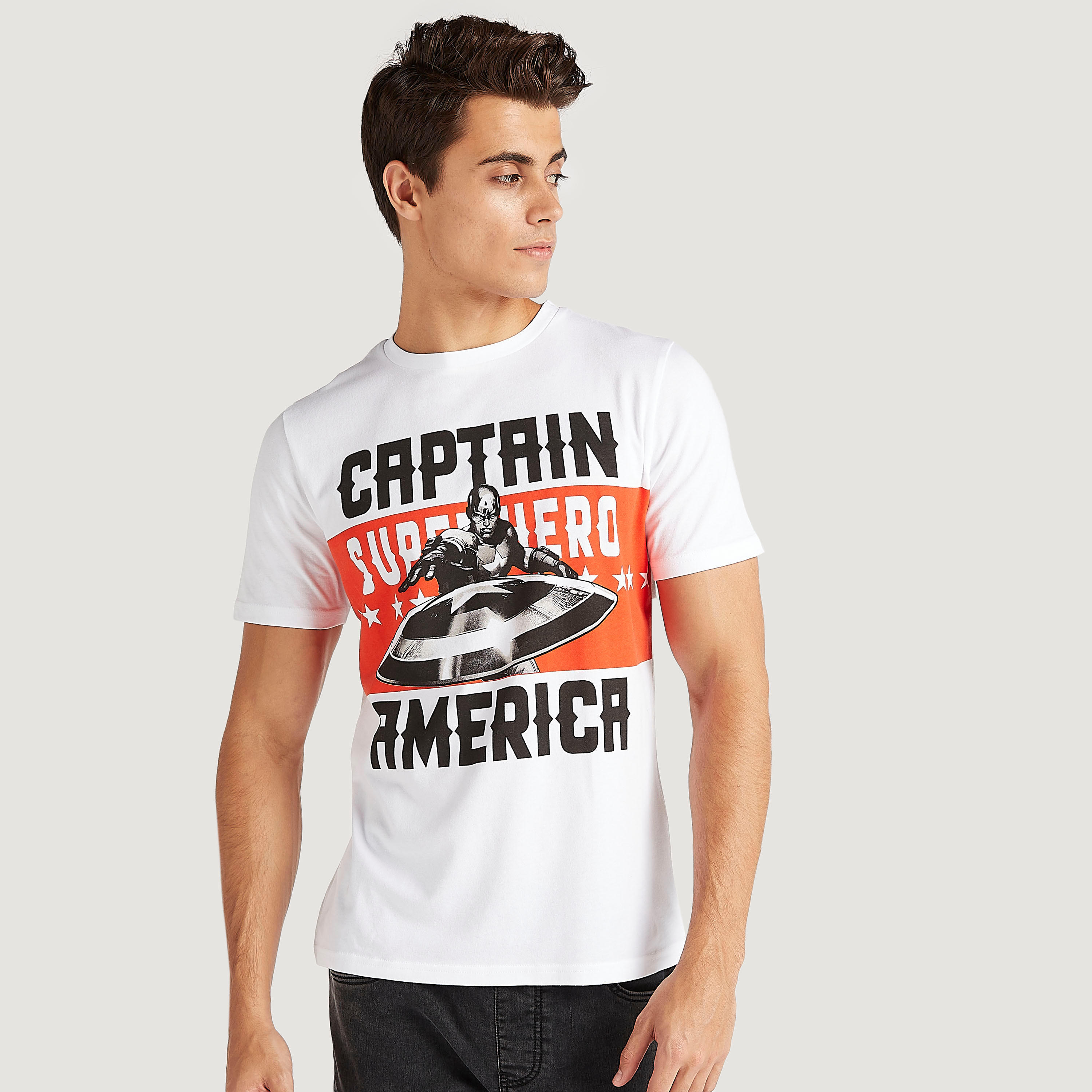 Captain America Print T-shirt with Short Sleeves-men-clothing-tshirtsandpolos-tshirts-image-1