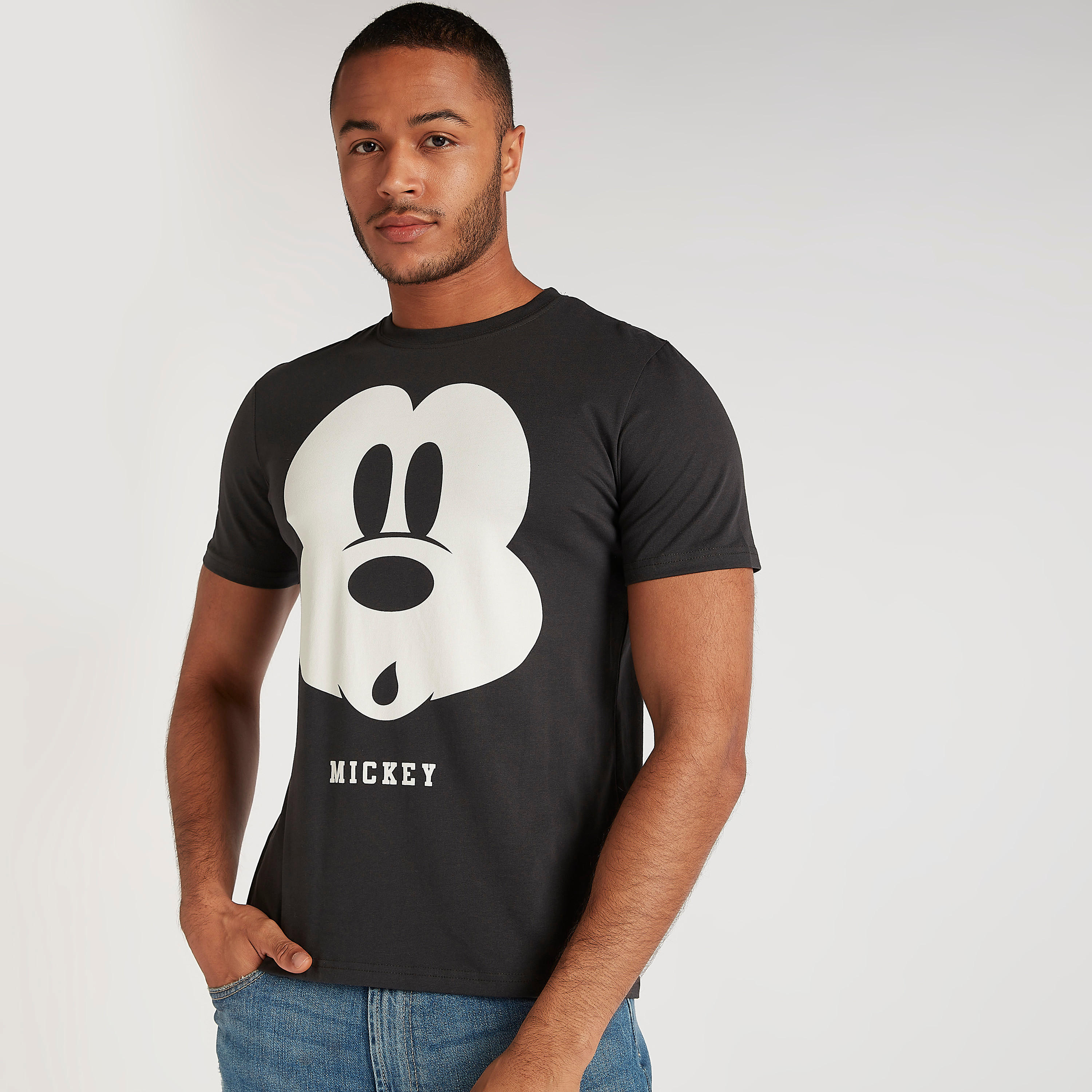 Mickey Mouse Print Crew Neck T-shirt with Short Sleeves-men-clothing-tshirtsandpolos-tshirts-image-1