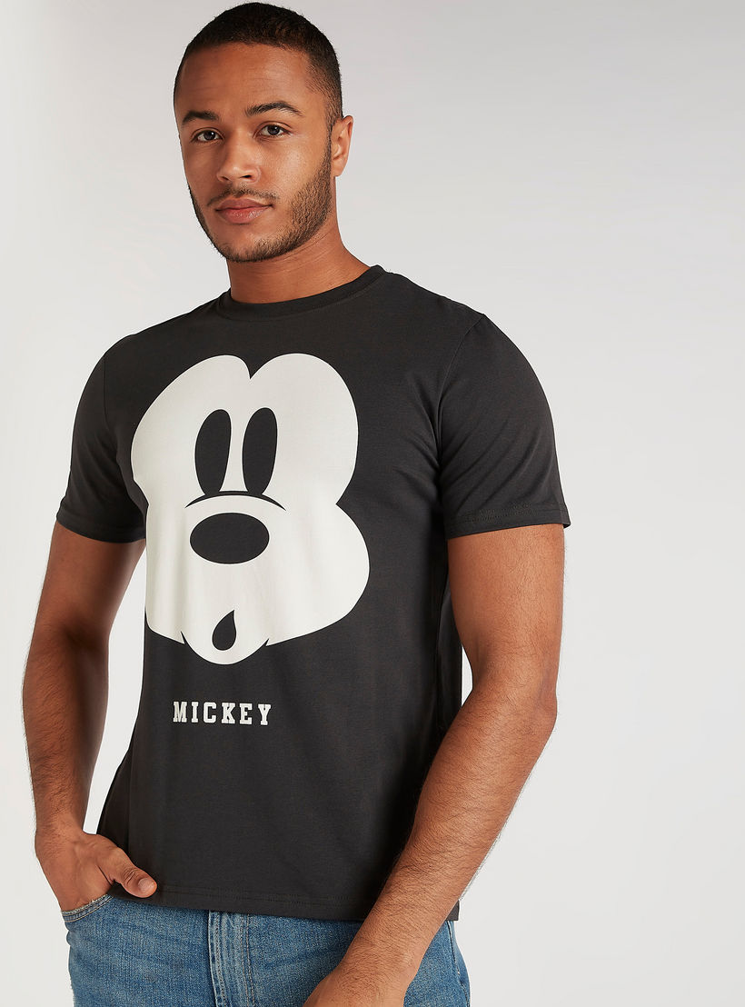 Mickey Mouse Print Crew Neck T-shirt with Short Sleeves-men-clothing-tshirtsandpolos-tshirts-image-1