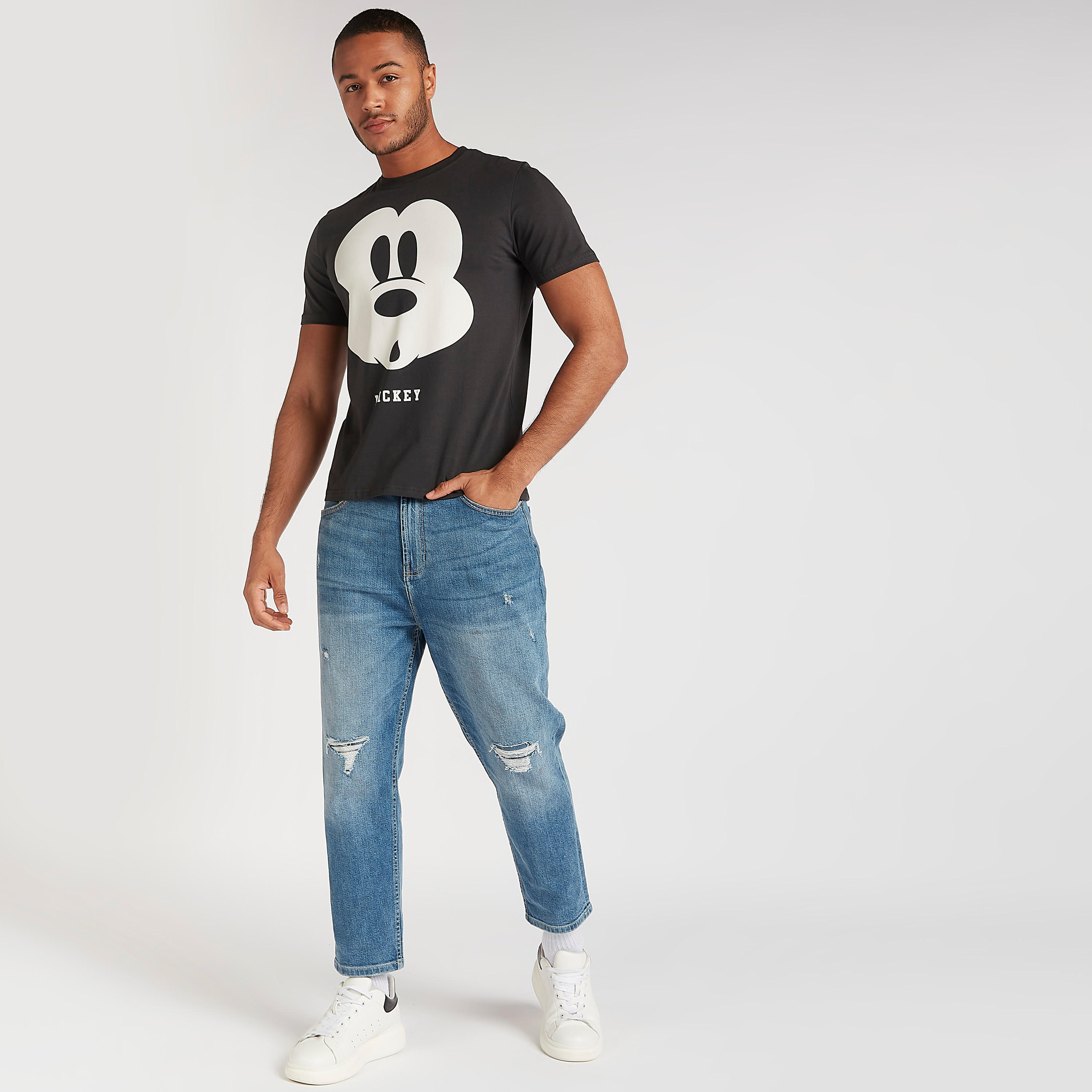 Mickey Mouse Print Crew Neck T-shirt with Short Sleeves-men-clothing-tshirtsandpolos-tshirts-image-2