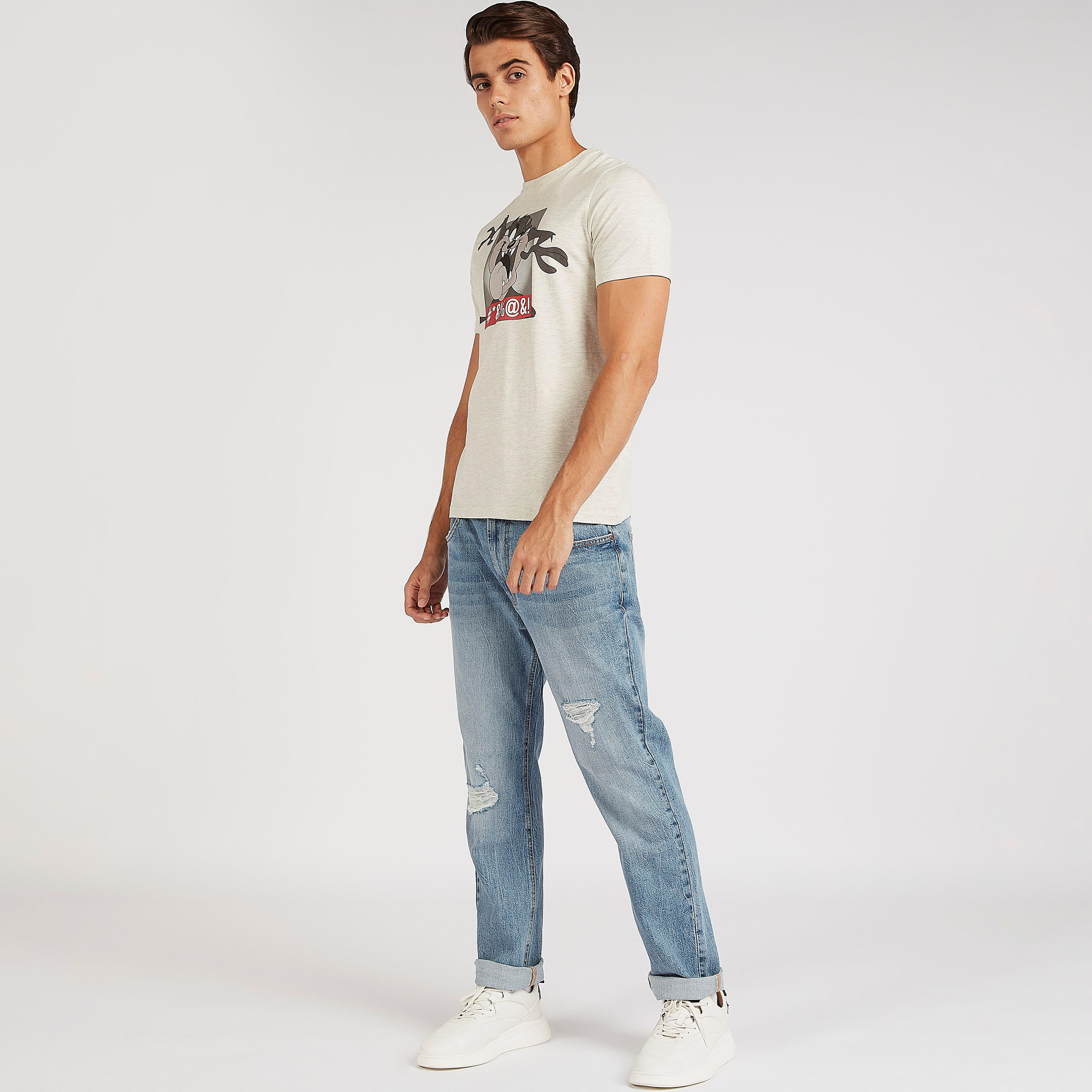 Graphic Print Crew Neck T-shirt with Short Sleeves-men-clothing-tshirtsandpolos-tshirts-image-2