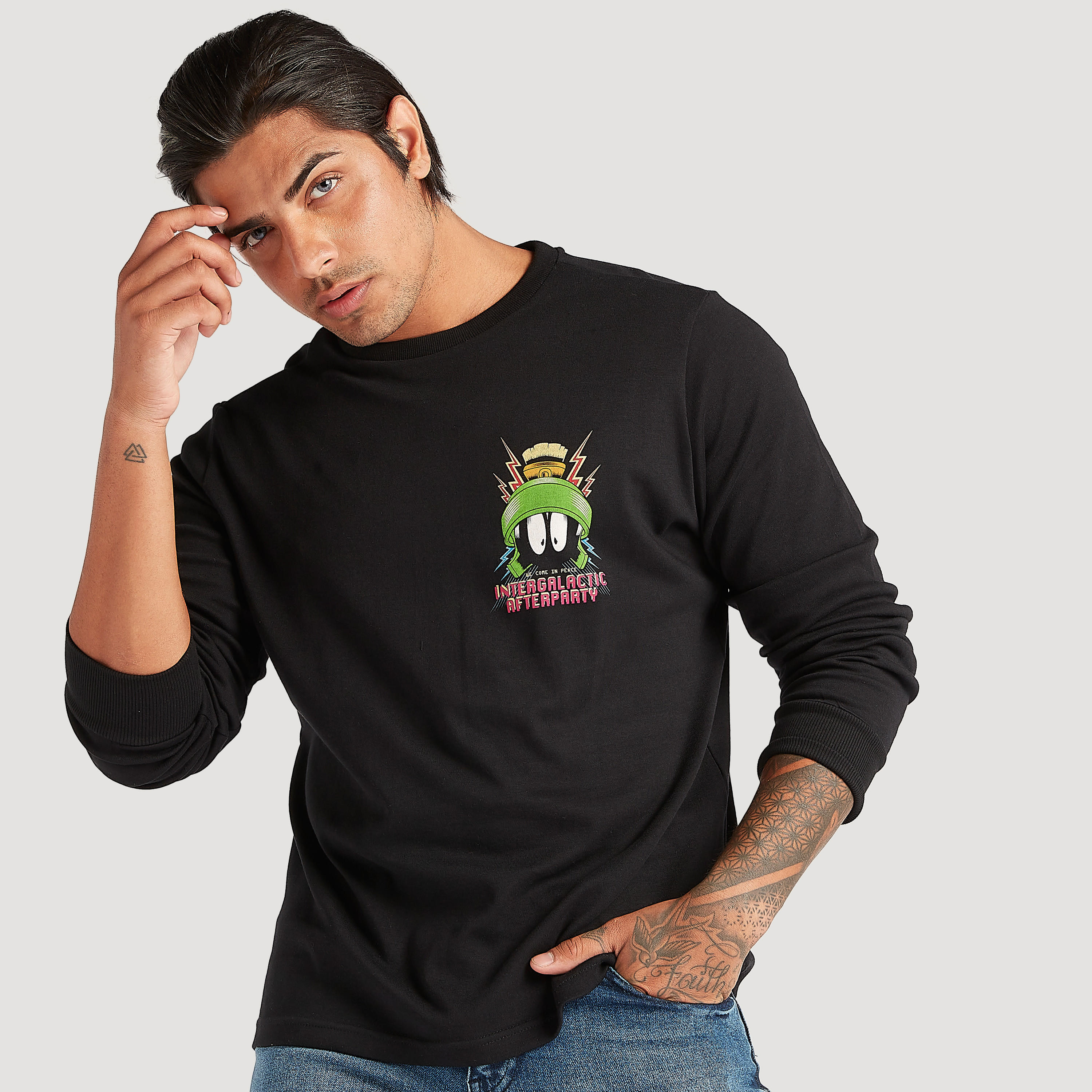 Printed Crew Neck Sweatshirt with Long Sleeves-men-winterwear-hoodiesandsweatshirts-image-1