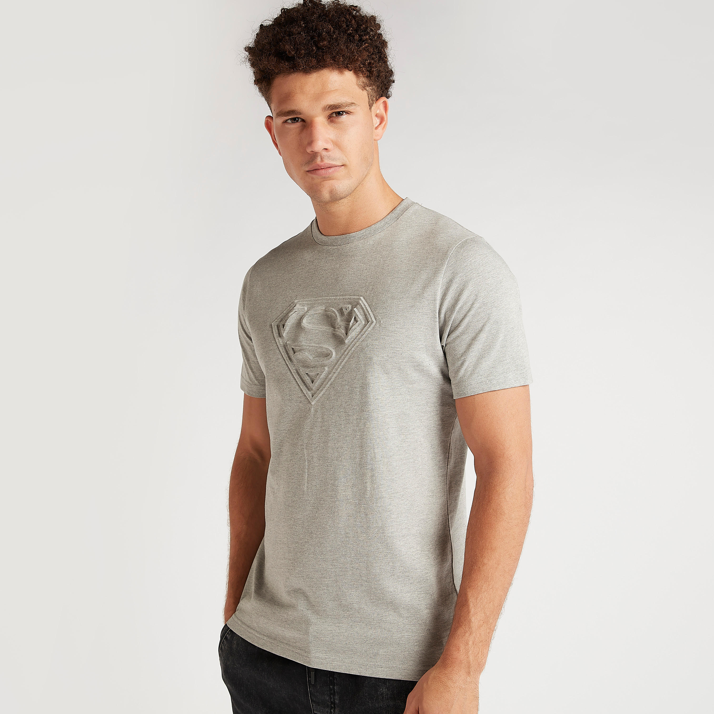 Superman Logo Embossed T-shirt with Short Sleeves-men-clothing-tshirtsandpolos-tshirts-image-1