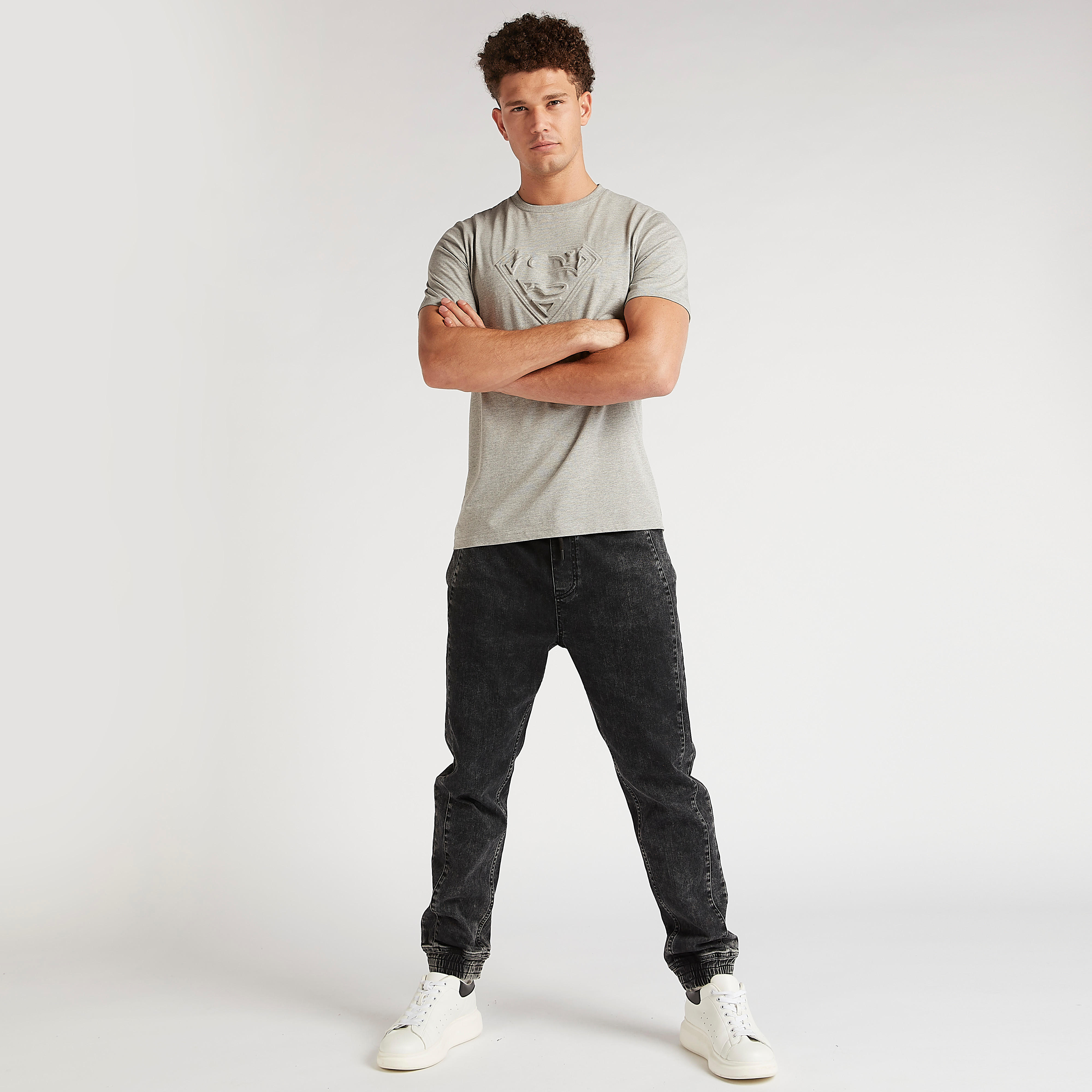 Superman Logo Embossed T-shirt with Short Sleeves-men-clothing-tshirtsandpolos-tshirts-image-2