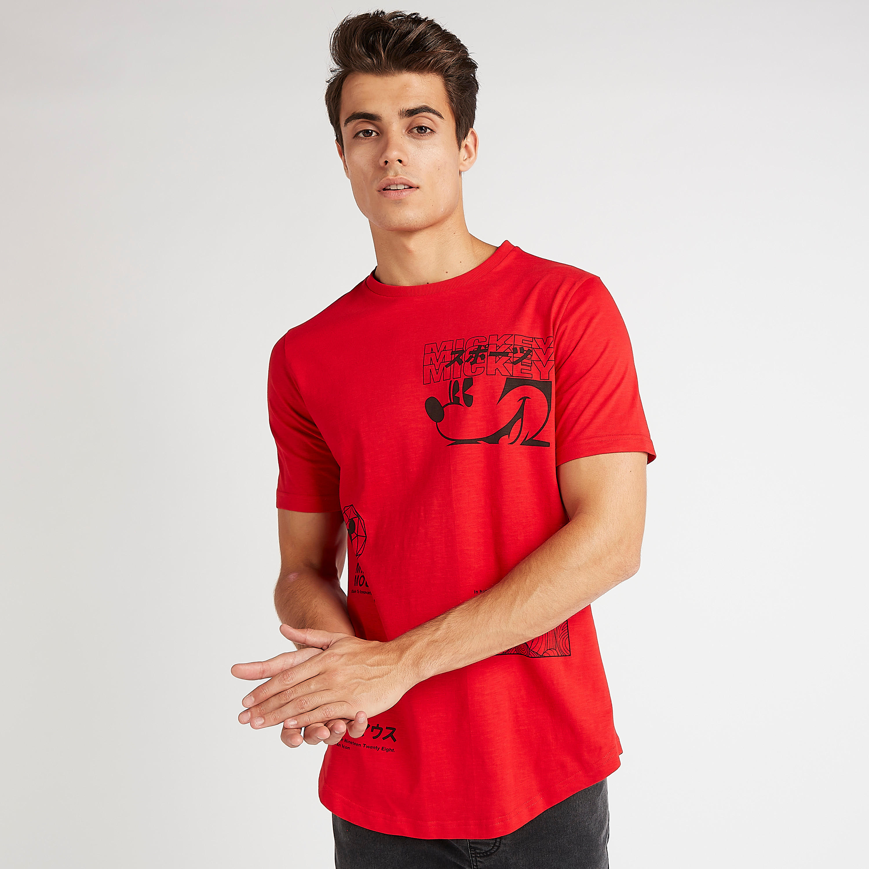 Mickey Mouse Print T-shirt with Short Sleeves-men-clothing-tshirtsandpolos-tshirts-image-1