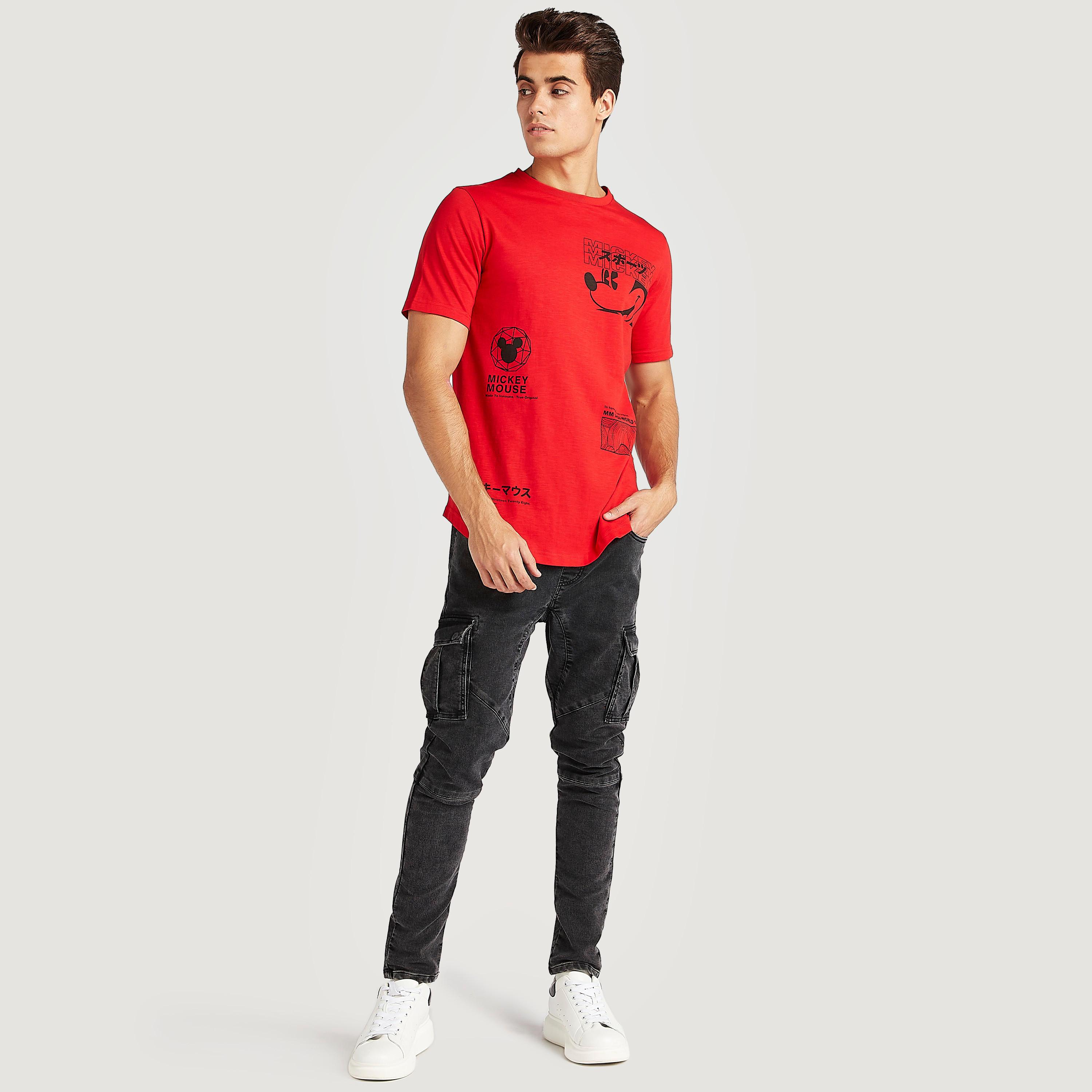 Mickey Mouse Print T-shirt with Short Sleeves-men-clothing-tshirtsandpolos-tshirts-image-2