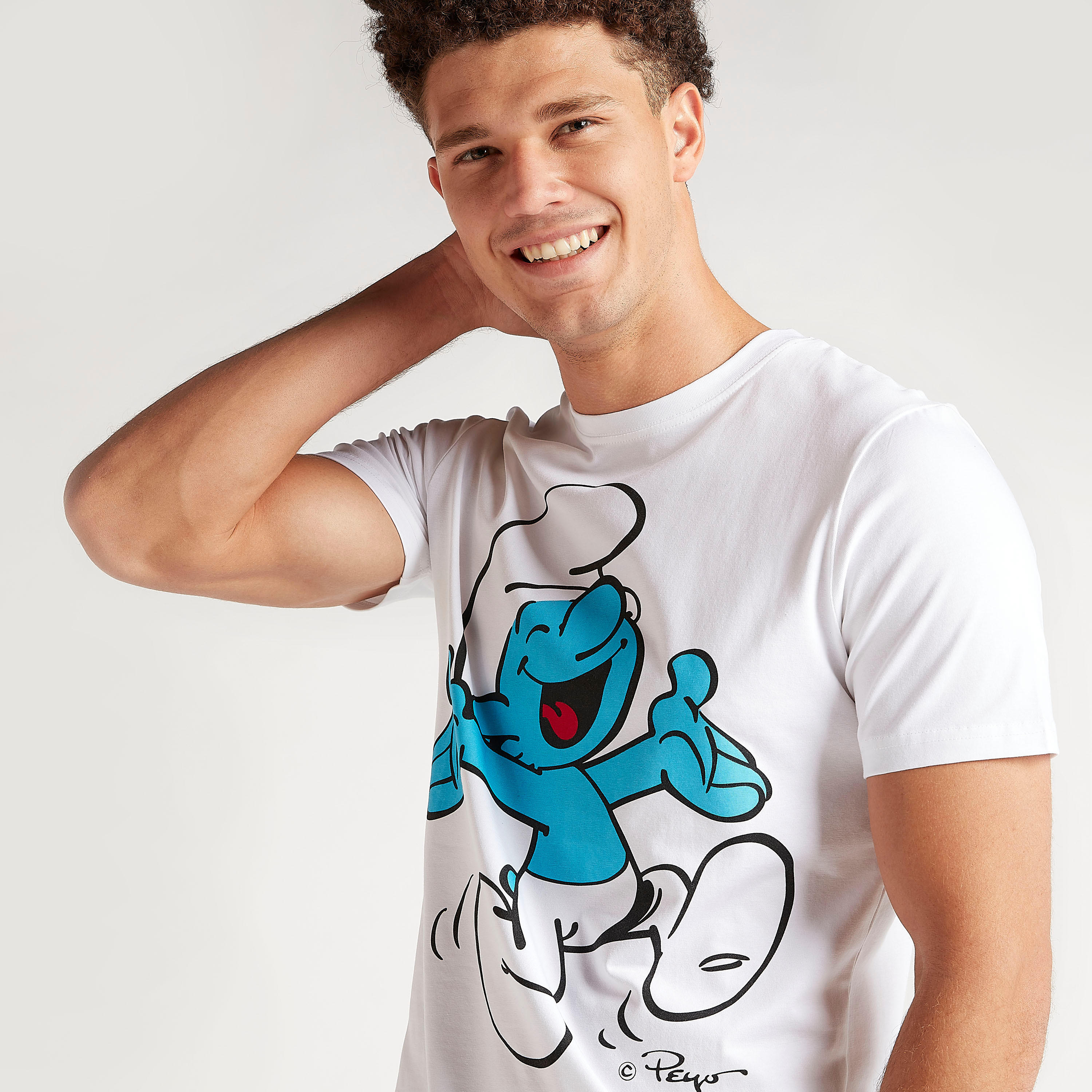 تيشيرت بياقة ضيّقة وأكمام قصيرة وطبعات ذي سمورفز-men-clothing-tshirtsandpolos-tshirts-image-3