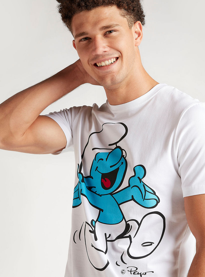 تيشيرت بياقة ضيّقة وأكمام قصيرة وطبعات ذي سمورفز-men-clothing-tshirtsandpolos-tshirts-image-3